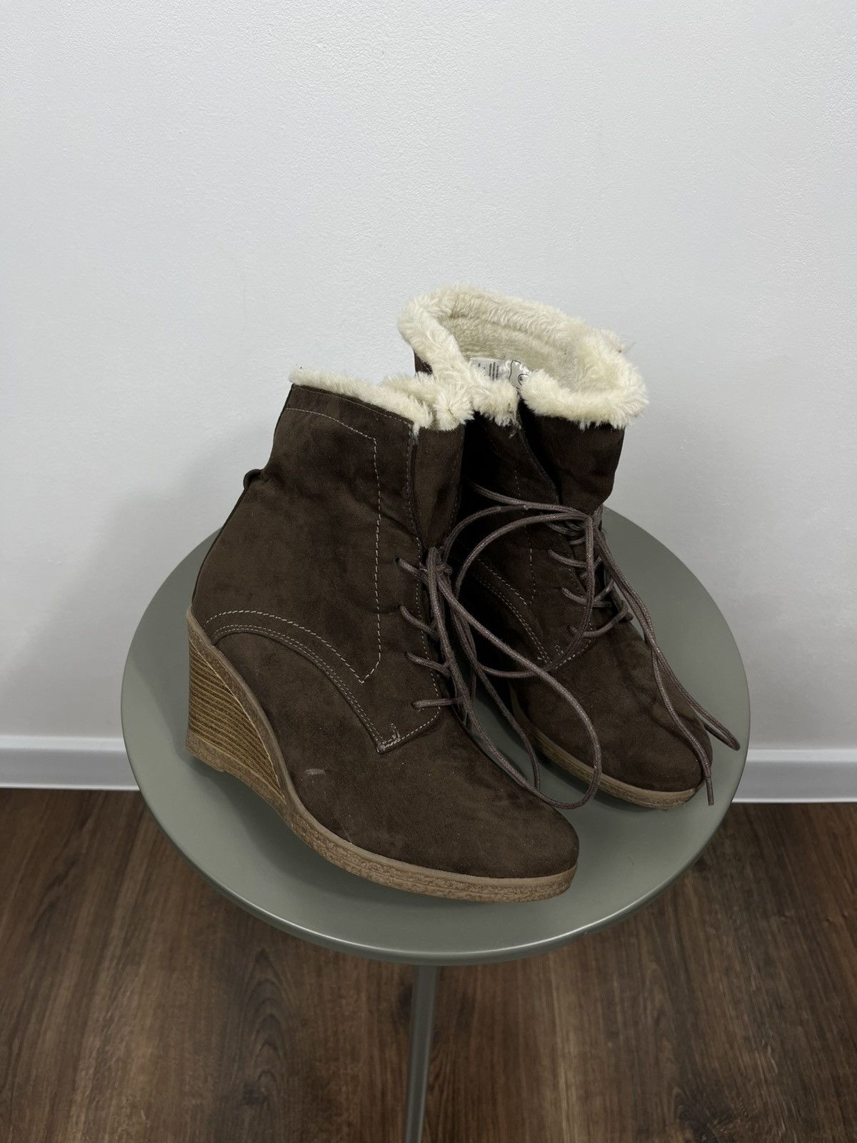 Other Graceland Brown Suede Wedge Ankle Boots Faux Fur EU 39 Size US 8 / IT 38 - 2 Thumbnail