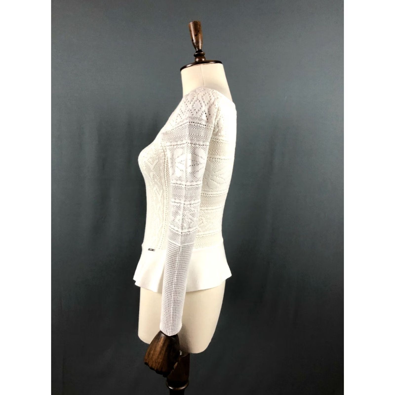 Liu Jo Liu Jo White Perforated Jumper Women Shirt Knit 100% Cotton White Boat Neck Long Sleeve Regular Fit Casual Women XS-XL Size ONE SIZE - 2 Thumbnail