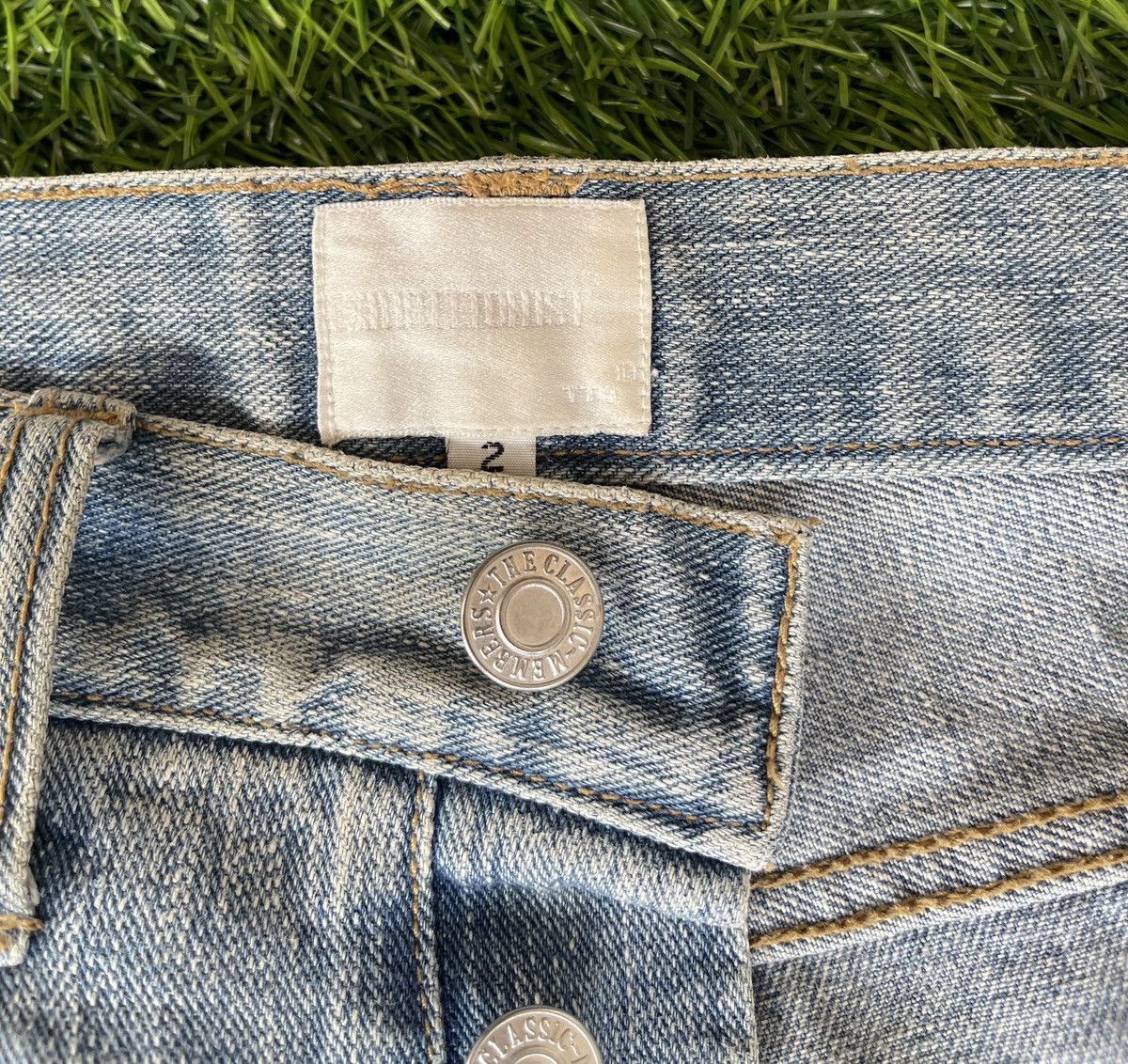 Helmut Lang RARE‼️Vintage TRASHED🔥EXHIBITIONIST🔥Light Blue Wash Denim Size US 32 / EU 48 - 13 Thumbnail
