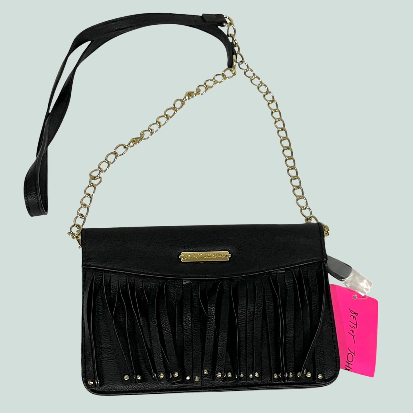 Betsey Johnson Betsey Johnson Crossbody P purse Black Faux Leather Fringe Wallet on Strap NWT Size ONE SIZE - 1 Thumbnail