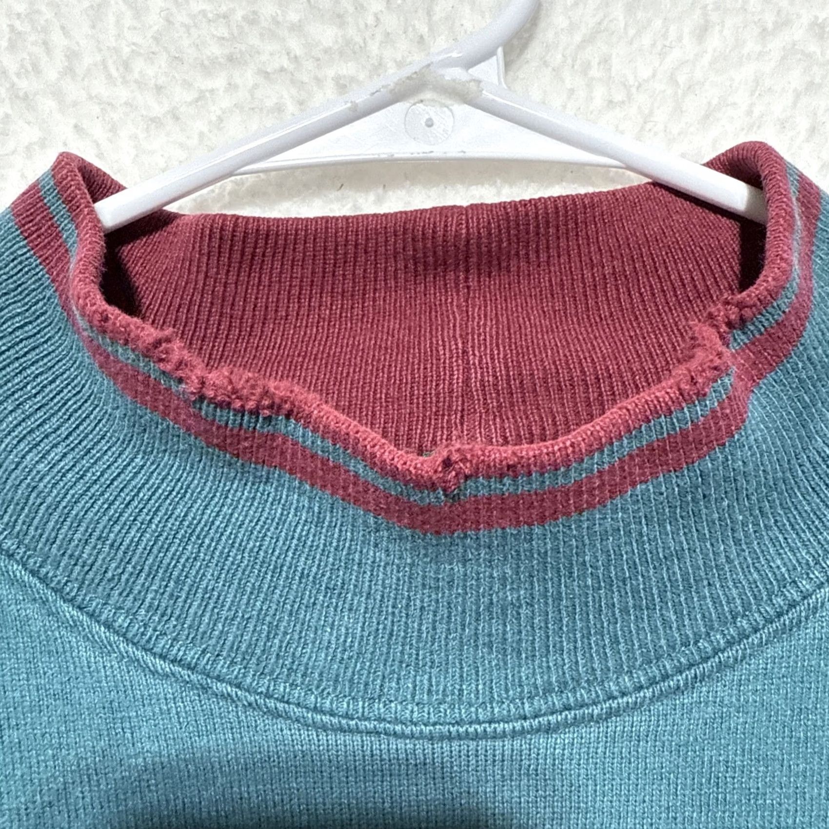 Vintage VINTAGE L.L. Bean Men’s XL Green Maroon Mock Neck Sweater Pullover Knit Sweat Shirt Style Classic Outdoorsman Winter Fall Button? Size US XL / EU 56 / 4 - 2 Thumbnail