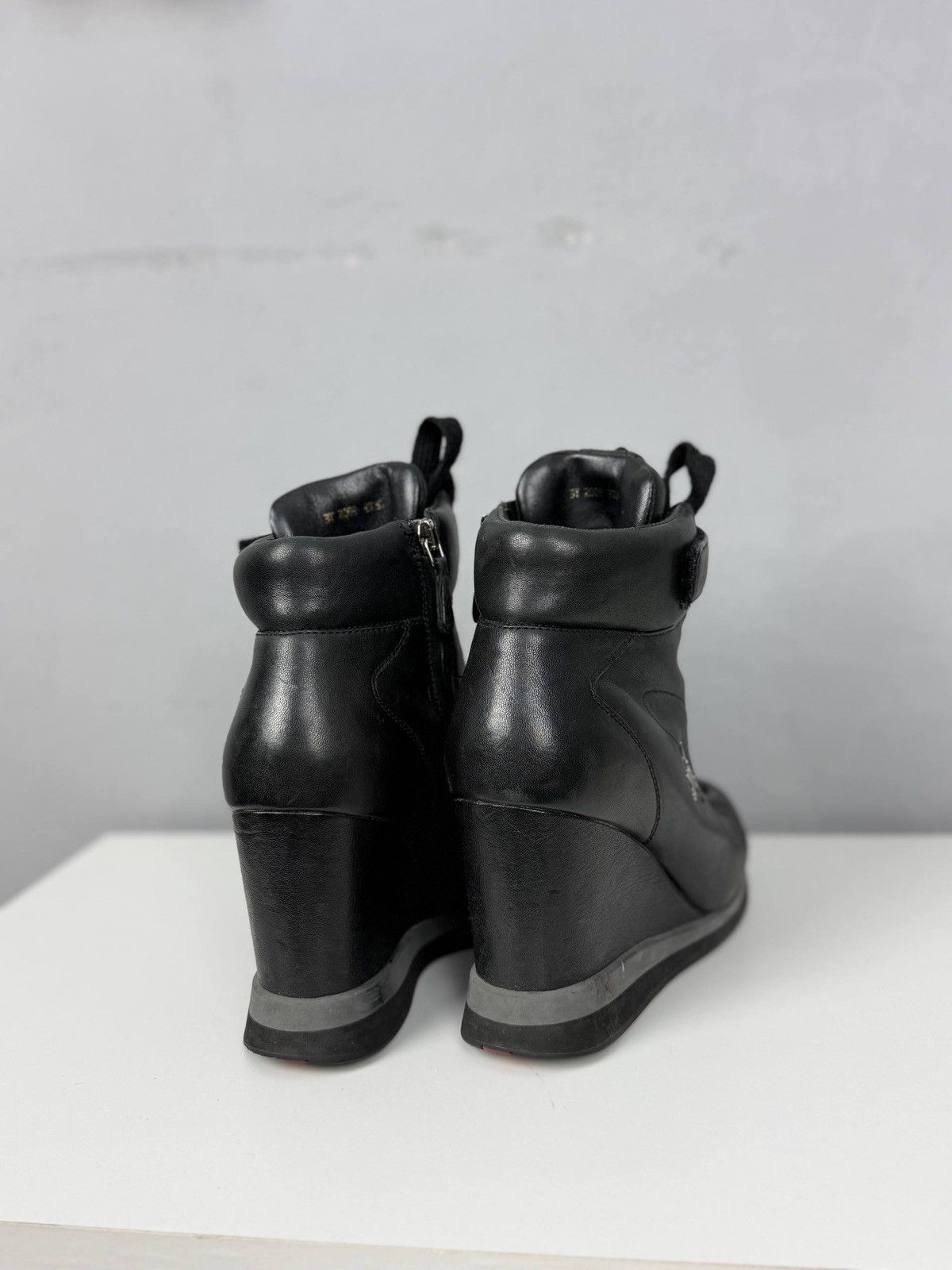 Prada Prada Black Wedge Sneakers Leather High Top EU 37.5 Size US 6.5 / IT 36.5 - 5 Thumbnail