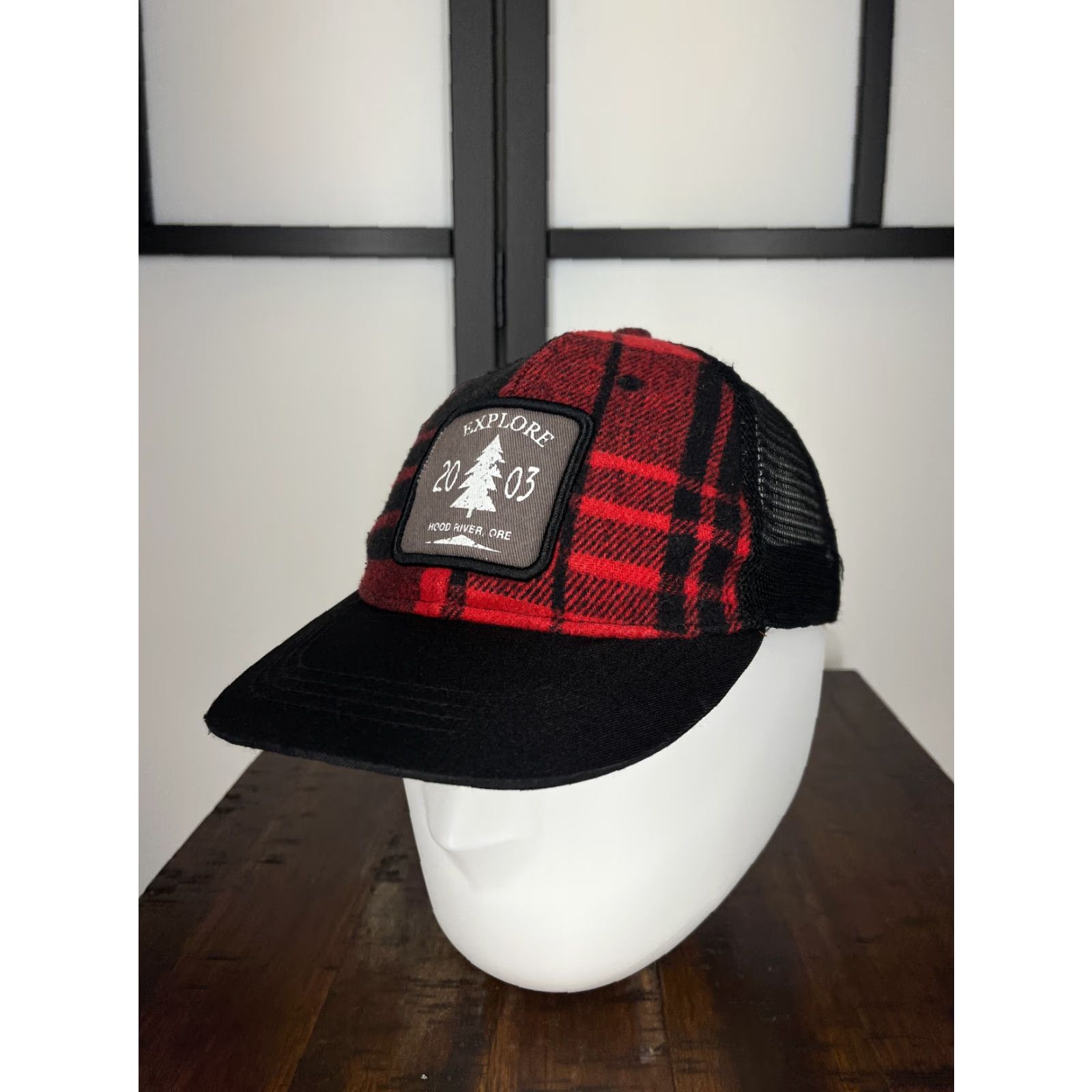Walmart Explore Hood River Hat Cap Trucker Red Plaid One Size Poly Polyester Hat Cap Wool? Wait. Size ONE SIZE - 4 Thumbnail