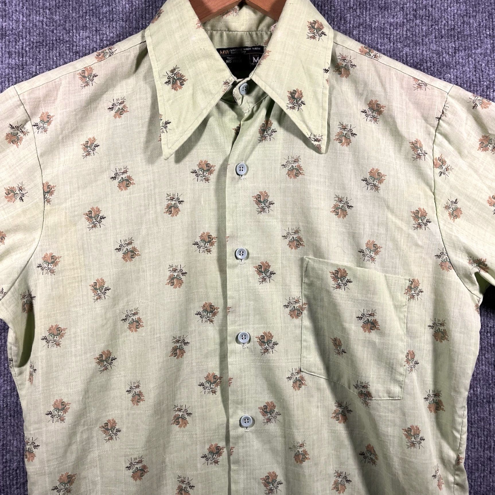 JCPenney VINTAGE J. C. Penney Shirt Mens M Green Floral 70s Button-Up Short Sleeve Polyester Blend Size US M / EU 48-50 / 2 - 3 Thumbnail