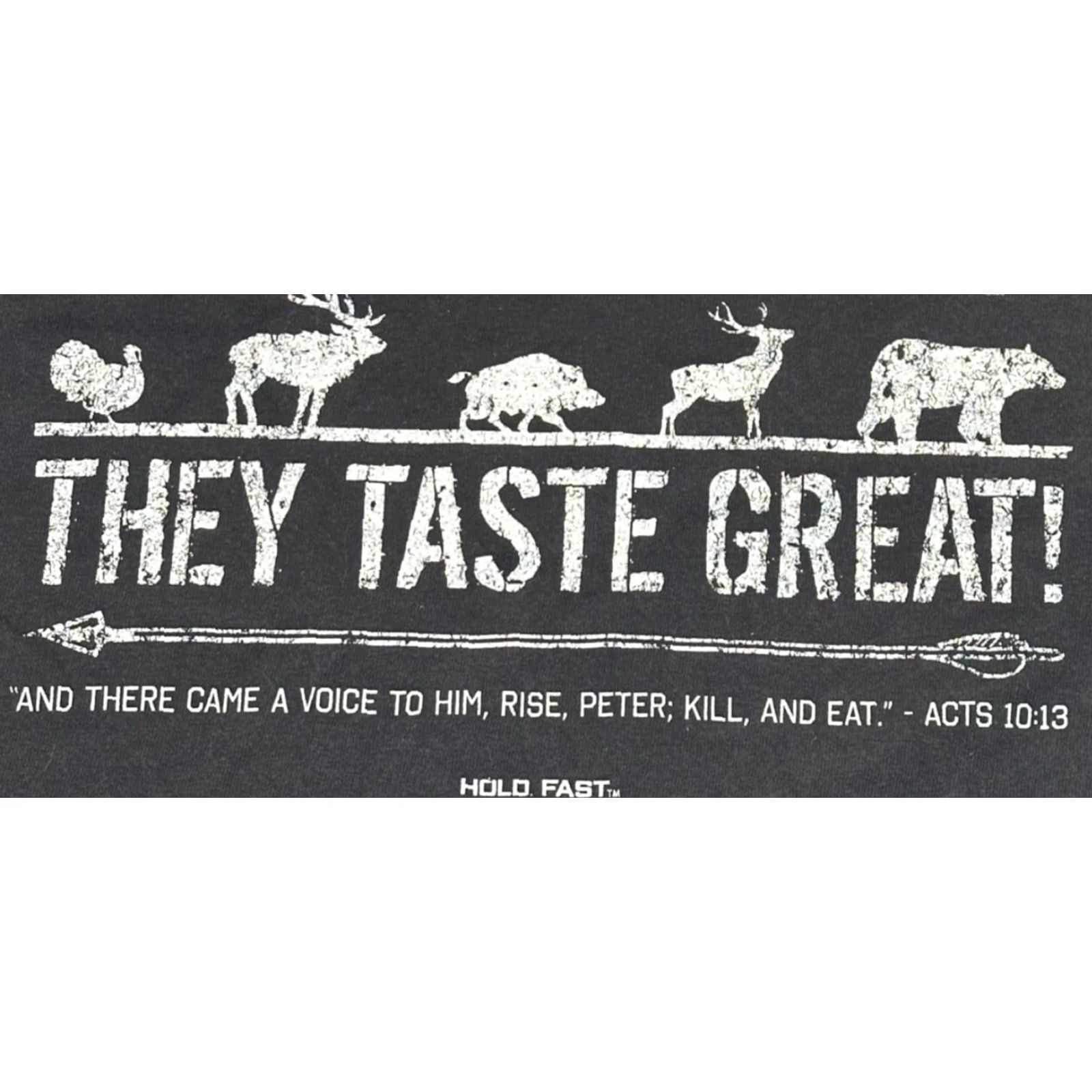 Vintage Hold Fast Men T-Shirt Shirt M Black Biblic al Political Carnivore Funny Humor Logo Graphic Print USA Made Animals Taste Great Size US M / EU 48-50 / 2 - 4 Thumbnail