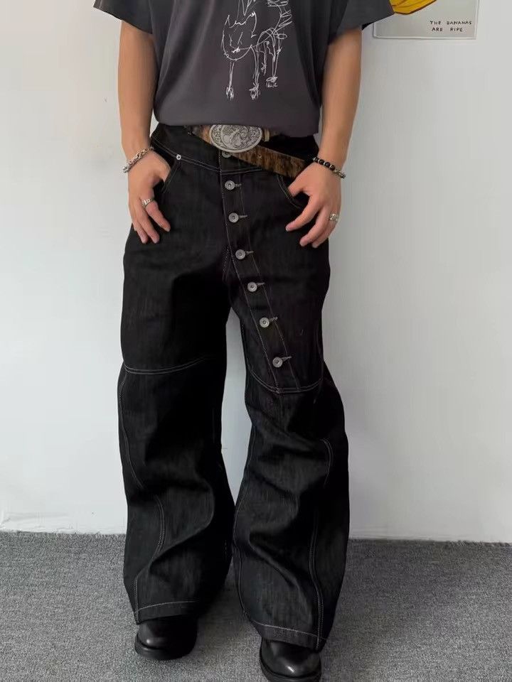Jean Streetwear Punk Retro Straight Trendy Y2k Jeans Pants Size US 29 - 3 Thumbnail