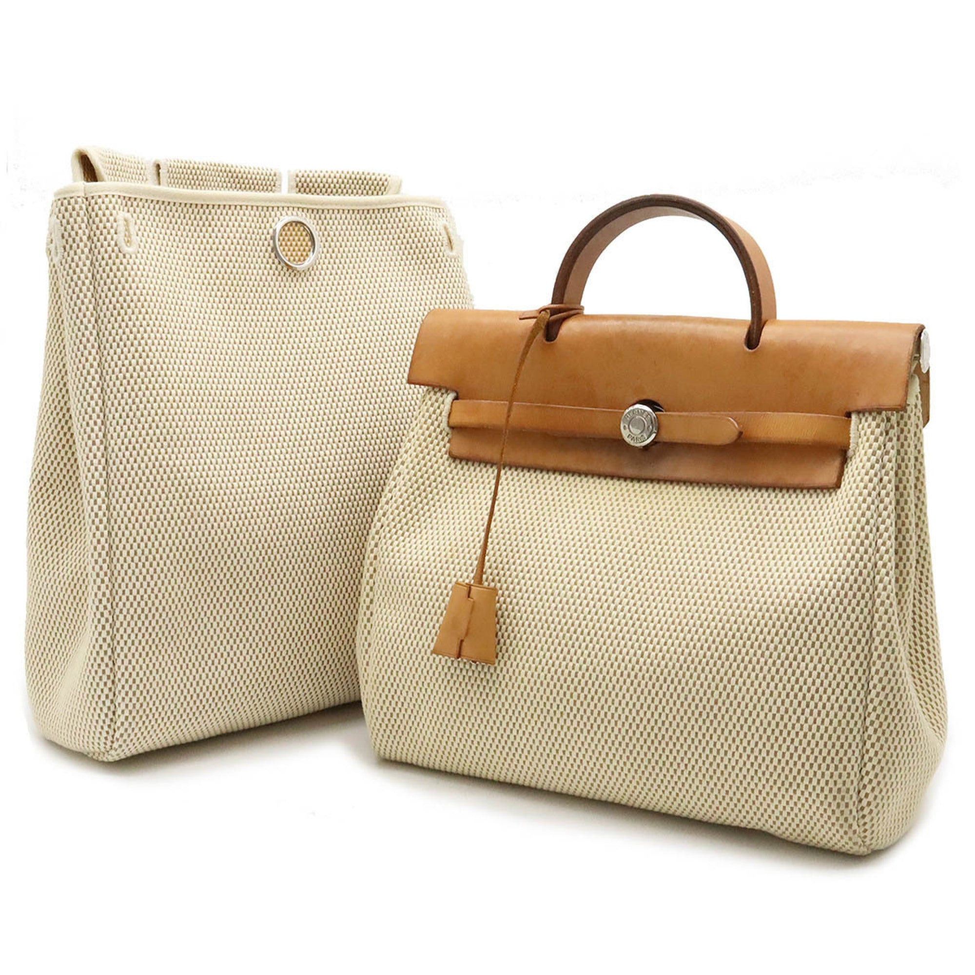 image of Hermes Ale Bag Ad Pm Rucksack Backpack Handbag Toile Gm Leather Beige G Stamp in Black, Women's