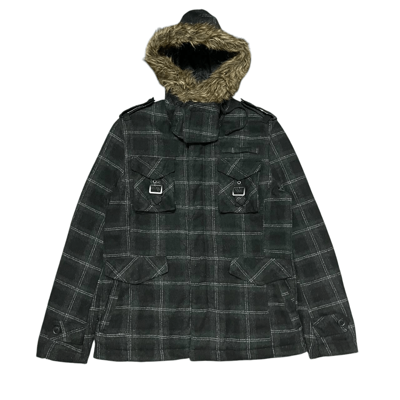 In The Attic Vintage In The Attic Plaid Fur Hooded Jacket Size US L / EU 52-54 / 3 - 1 Thumbnail