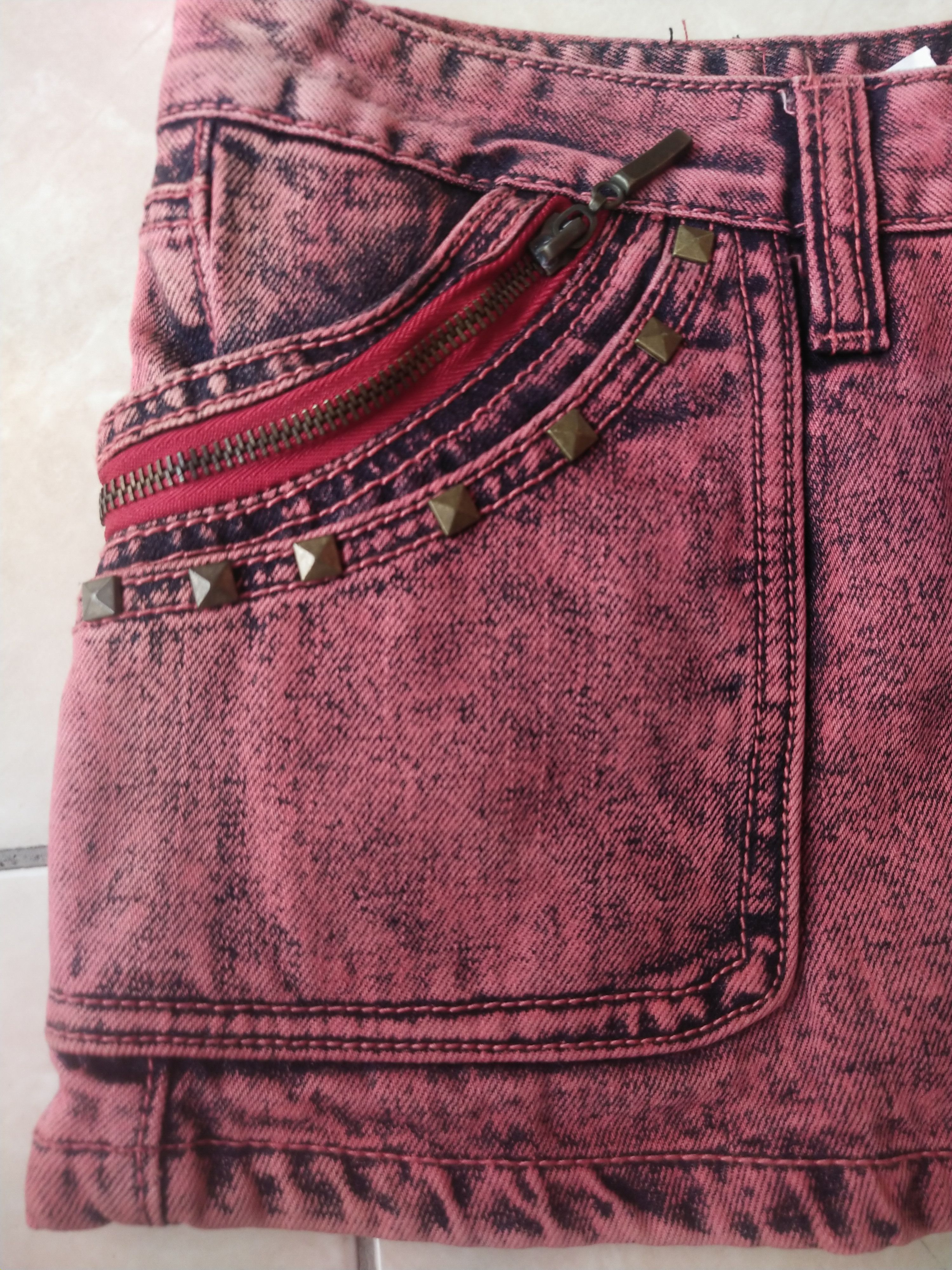 Hysteric Glamour Cecil McBee Studded Red Acid Wash Mini Skirt Size 31" - 2 Thumbnail