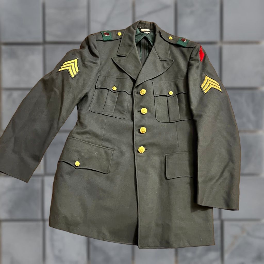 US ARMY Blazer Adult 40 Regular Green Patches Gold 4 Button Mens