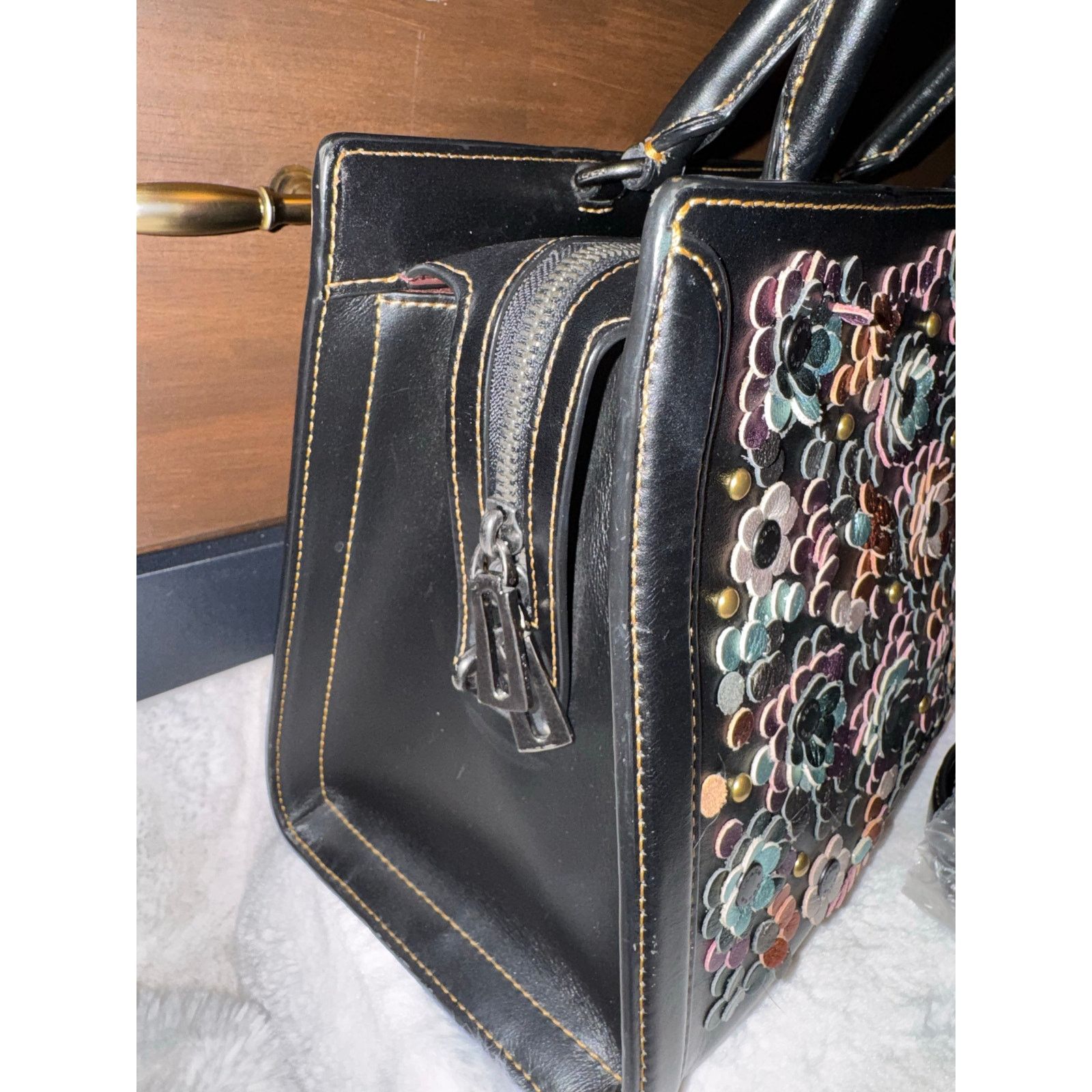 Coach Coach Tea Rose Rogue Satchel Black Floral Multicolor Size ONE SIZE - 3 Thumbnail