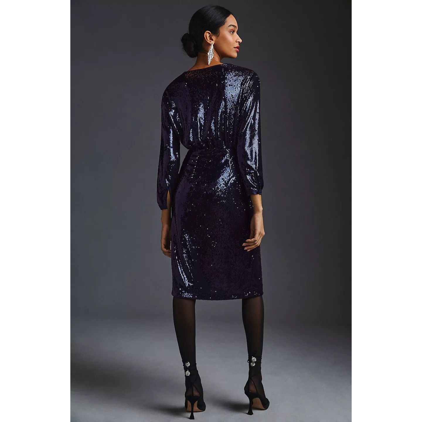 Anthropologie New By Anthropologie Twist-Front Sequin Dress $210 Navy US 4 Size S / US 4 / IT 40 - 3 Thumbnail