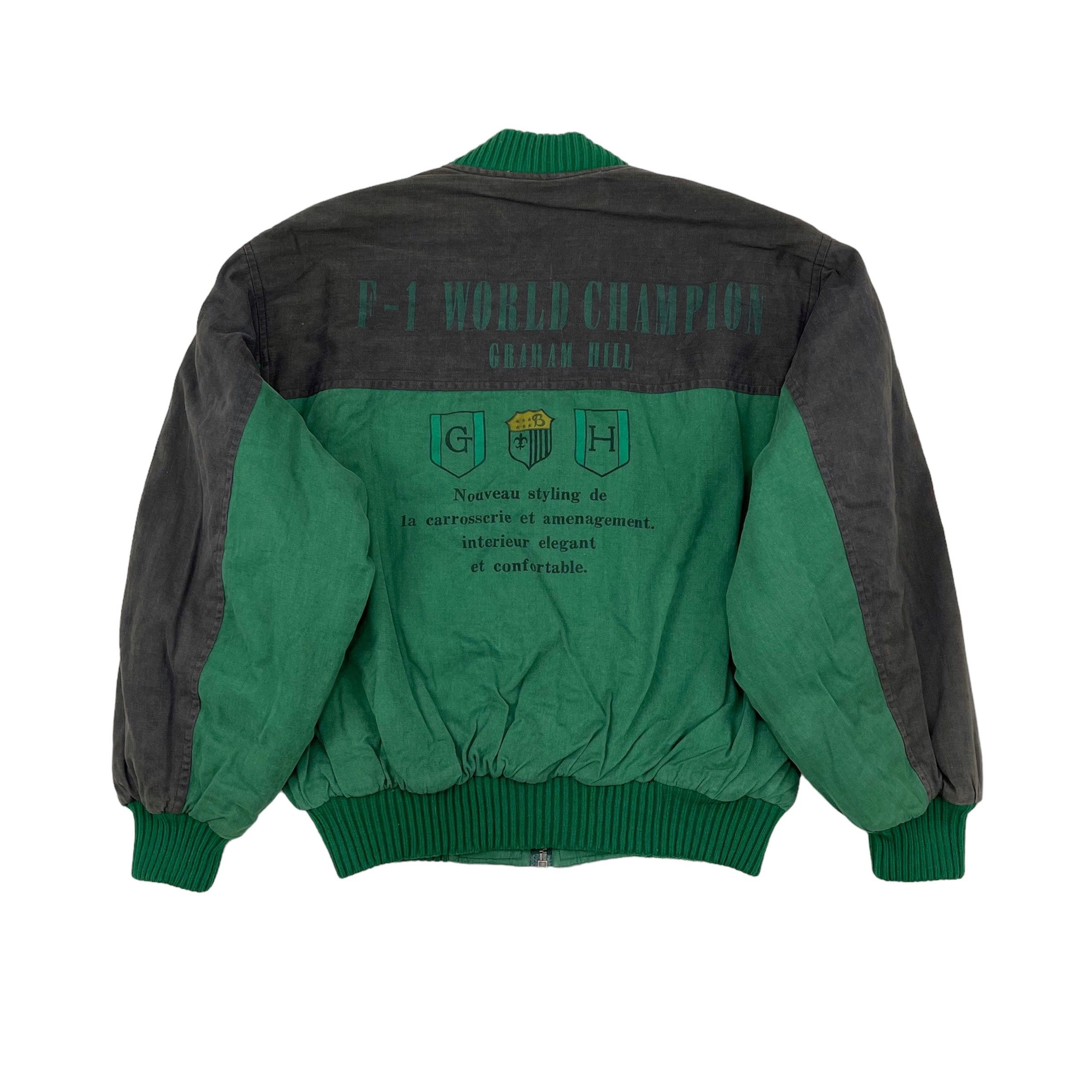 image of Formula Uno x Racing Vintage F1 World Champion Graham Hill Bomber Jacket 1186/ap in Green (Size Med