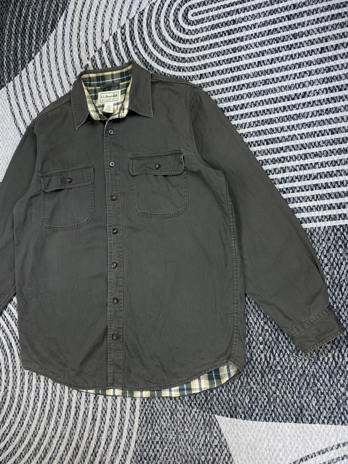 L.L. Bean Vtg L.L.Bean Grey Colour Plaid Lining Flannel Size US L / EU 52-54 / 3 - 4 Thumbnail