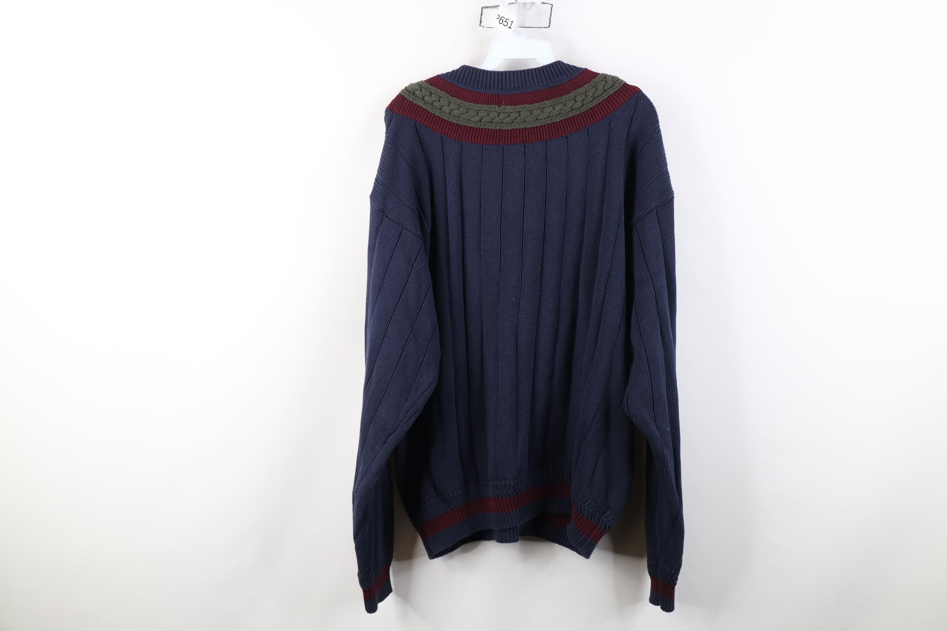 Vintage Vintage 90s Dapper Framed Cotton Ribbed Knit V-Neck Sweater Size US L / EU 52-54 / 3 - 11 Thumbnail