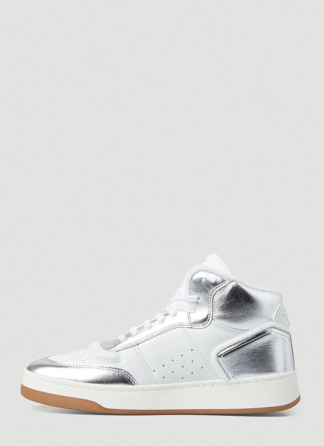 Saint Laurent Paris o1b1hav111224 SL/80 Mid-Top Sneakers in White & Silver Size US 6 / IT 36 - 3 Thumbnail