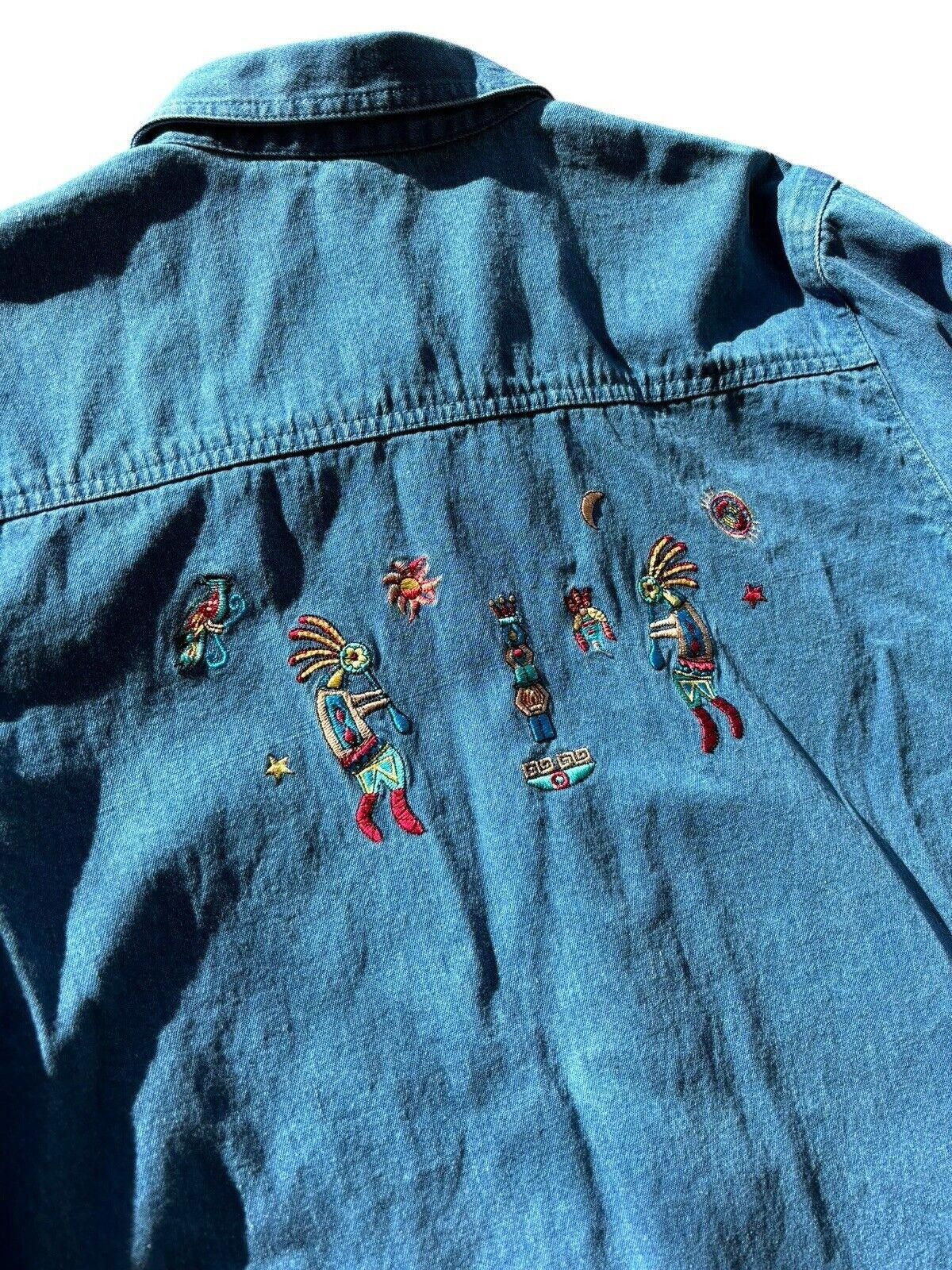 Vintage Passion 1 Kokopelli Embroidered Denim Zip Up Jacket Vintage Size XL / US 12-14 / IT 48-50 - 8 Thumbnail