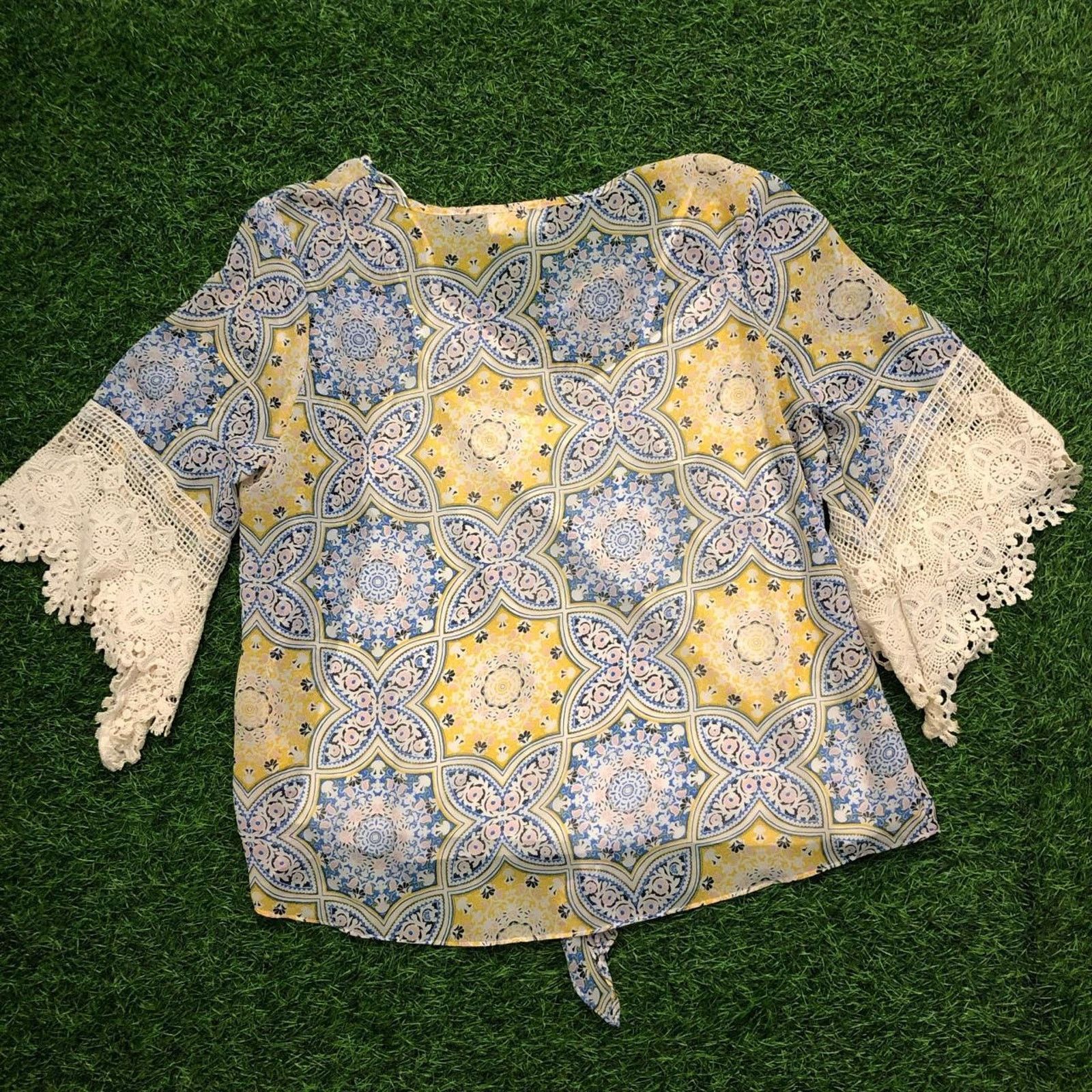 Other Women's Yellow/Blue Patterned Westport Layered Blouse Size L / US 10 / IT 46 - 2 Thumbnail