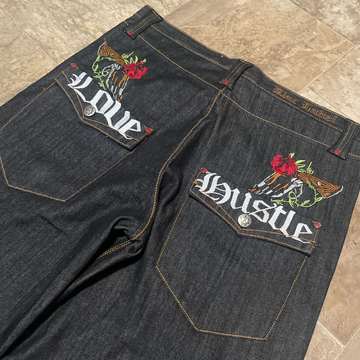Black Label × JNCO × Vintage VTG Y2K black label baggy wodeleg Embroidered denim jeans Size US 40 / EU 56 - 3 Thumbnail