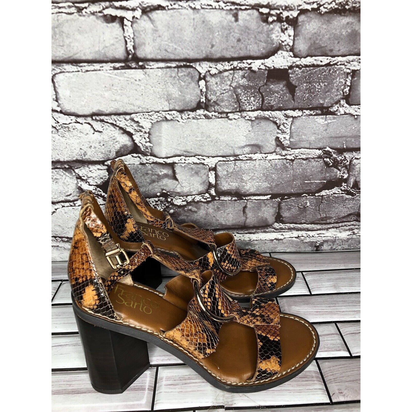 Other Franco Sarto Dandelion Snake Print Ankle Strappy Brown Leath Size US 6 / IT 36 - 15 Thumbnail