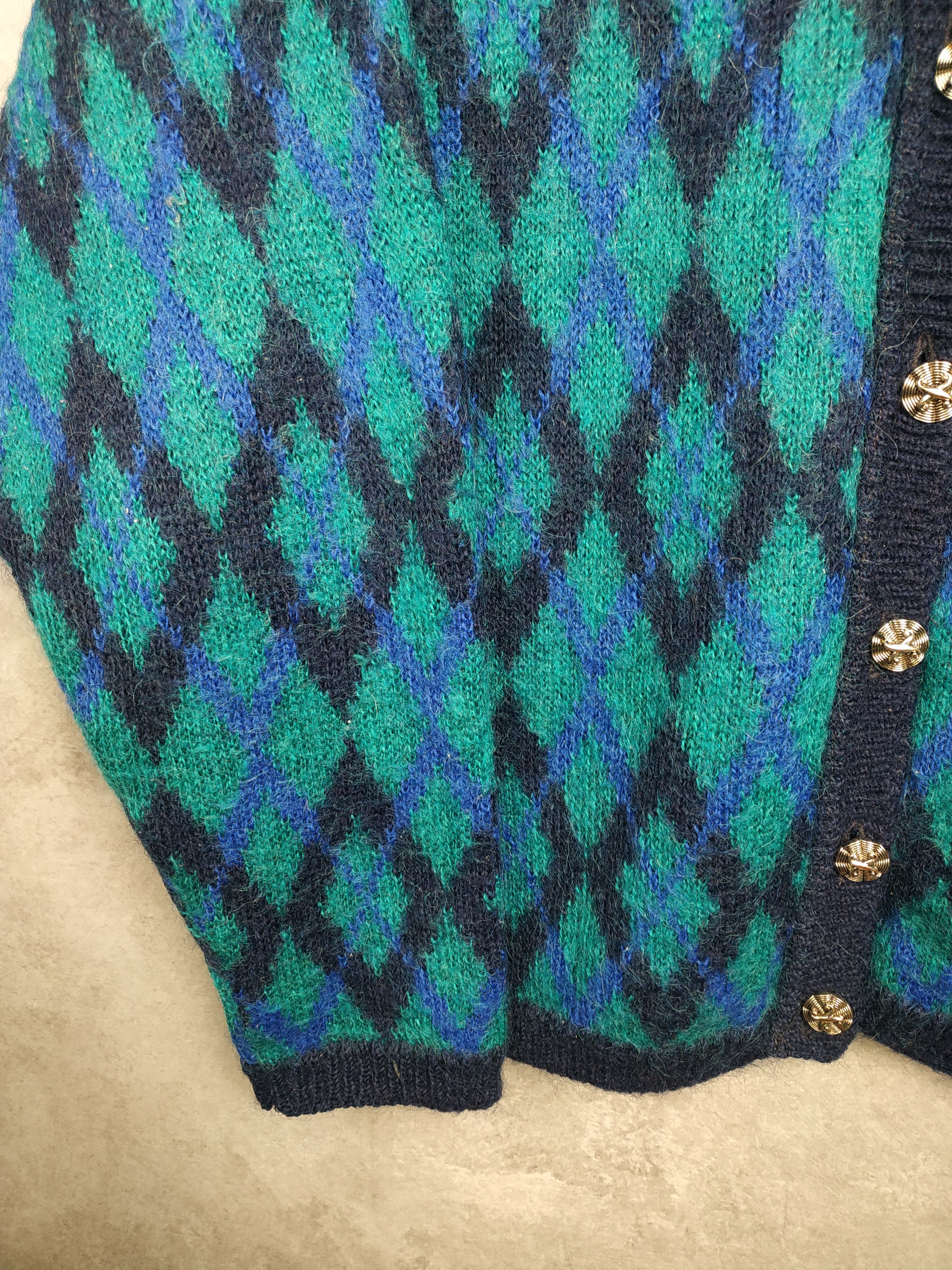 Dale Of Norway Edinburgh Vintage 80s Blue Mohair Argyle Cardigan Size L / US 10 / IT 46 - 4 Thumbnail