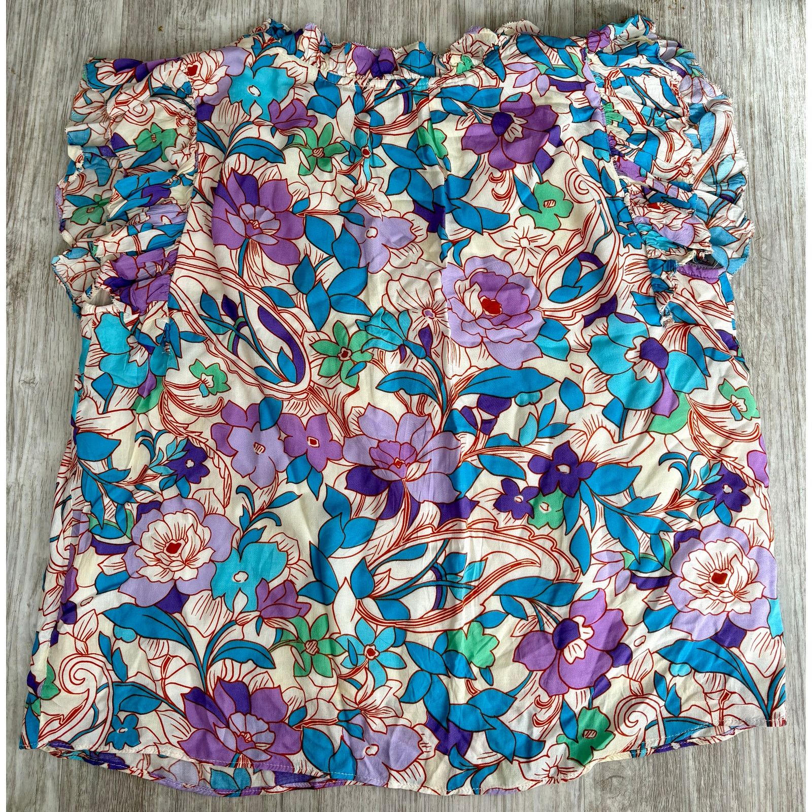 Other Karlie | Boho Abstract Colorful Floral Blouse | Small Size S / US 4 / IT 40 - 2 Thumbnail
