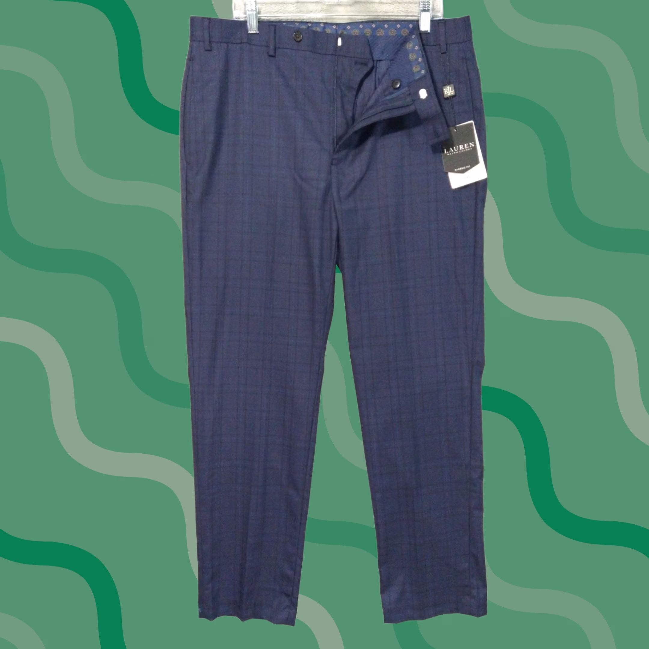 Ralph Lauren Ralph Lauren Pants Mens 36x32 Blue Plaid Flat Front Straight Leg Trousers Dress Size US 36 / EU 52 - 1 Thumbnail