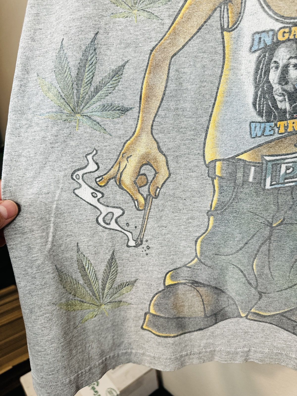 Vintage Vintage 90s Weed T Shirt In Ganja We Trust Caricature Size US XL / EU 56 / 4 - 4 Thumbnail