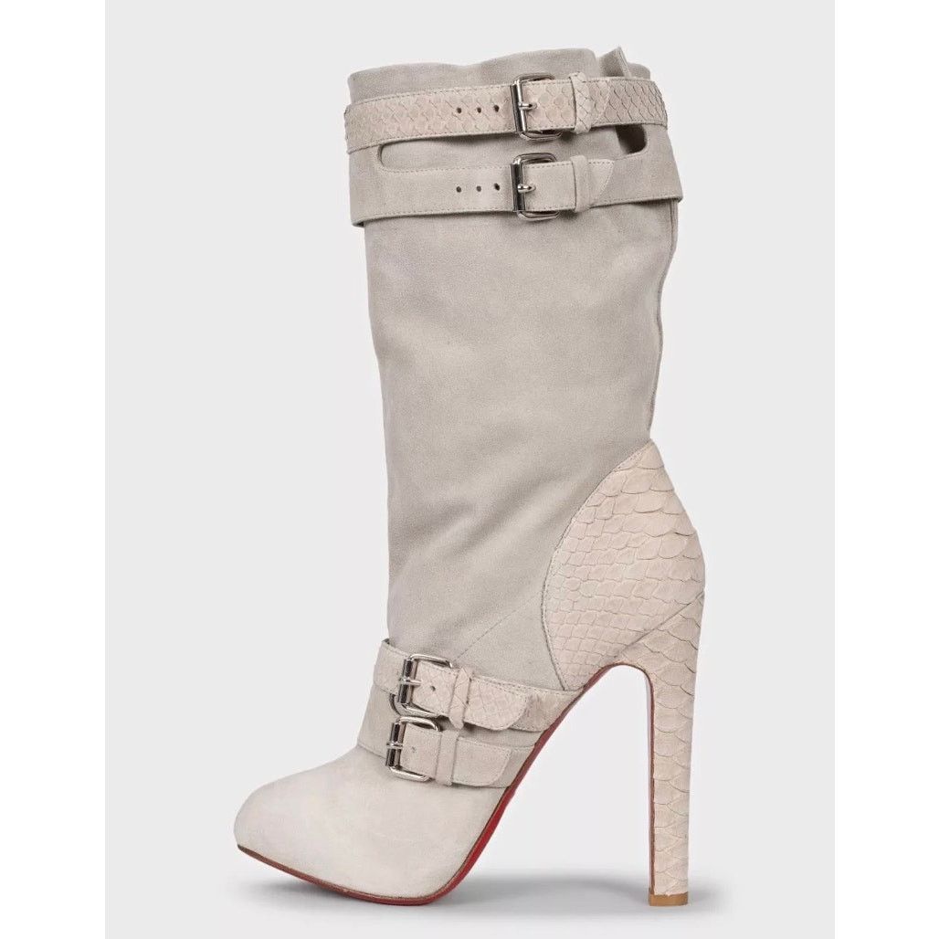 Christian Louboutin NWOB Christian Louboutin Gray Suede Python Boots Sz 40 Size US 9 / IT 39 - 1 Thumbnail