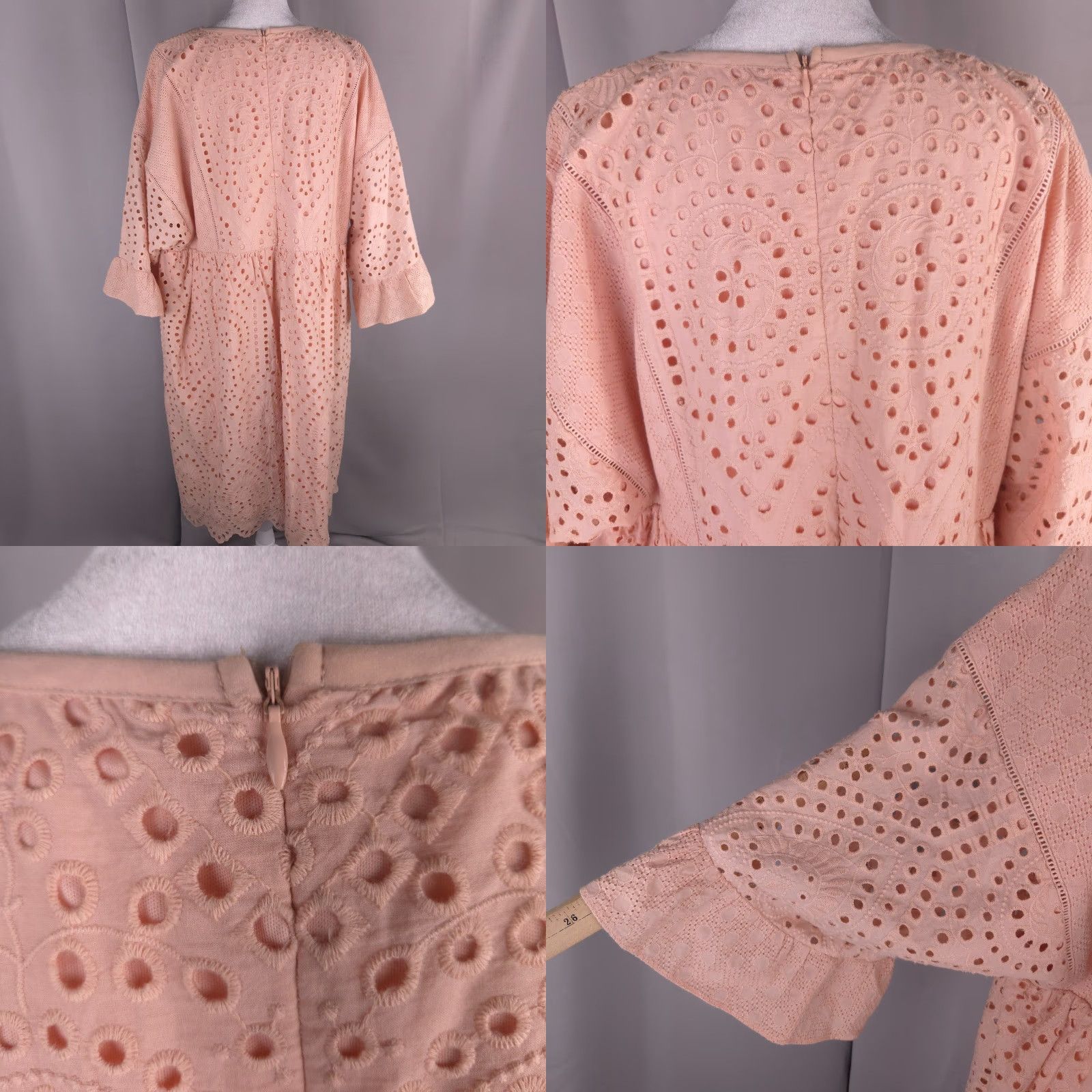ROOLEE Dress Womens 2XL Coral Pink Eyelet Shift Cottagecore Feminine  Romantic