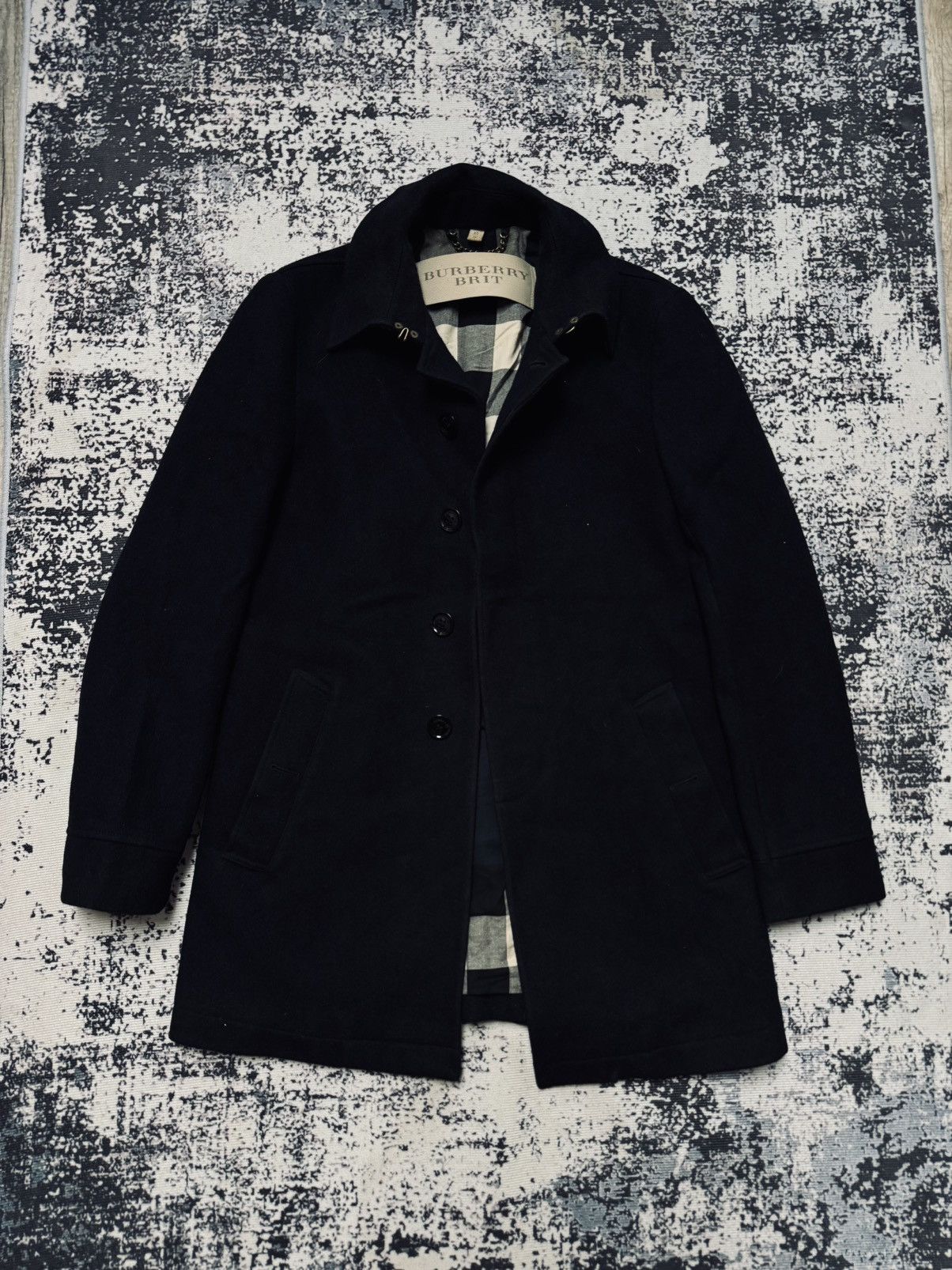 Vintage Burberry wool Pattern Long Coat Navy XS