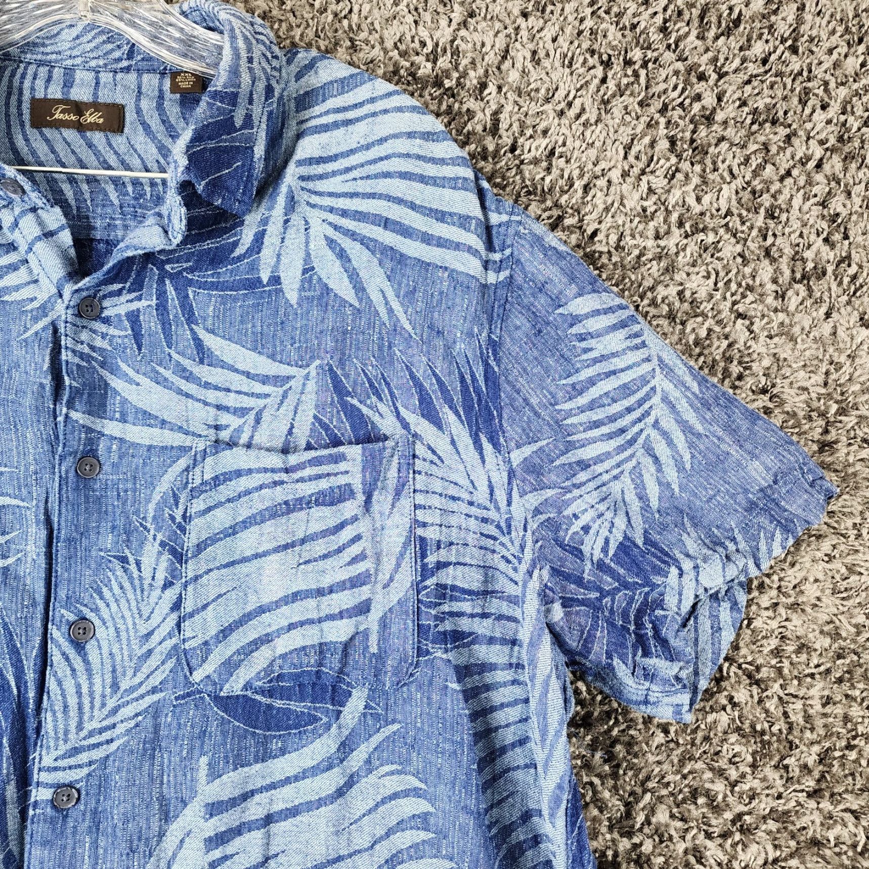 Tasso Elba VINTAGE Tasso Elba Men's Short Sleeve Shirt 2XL Blue Floral 55% Silk Button-Up Men Size US 39 - 3 Thumbnail