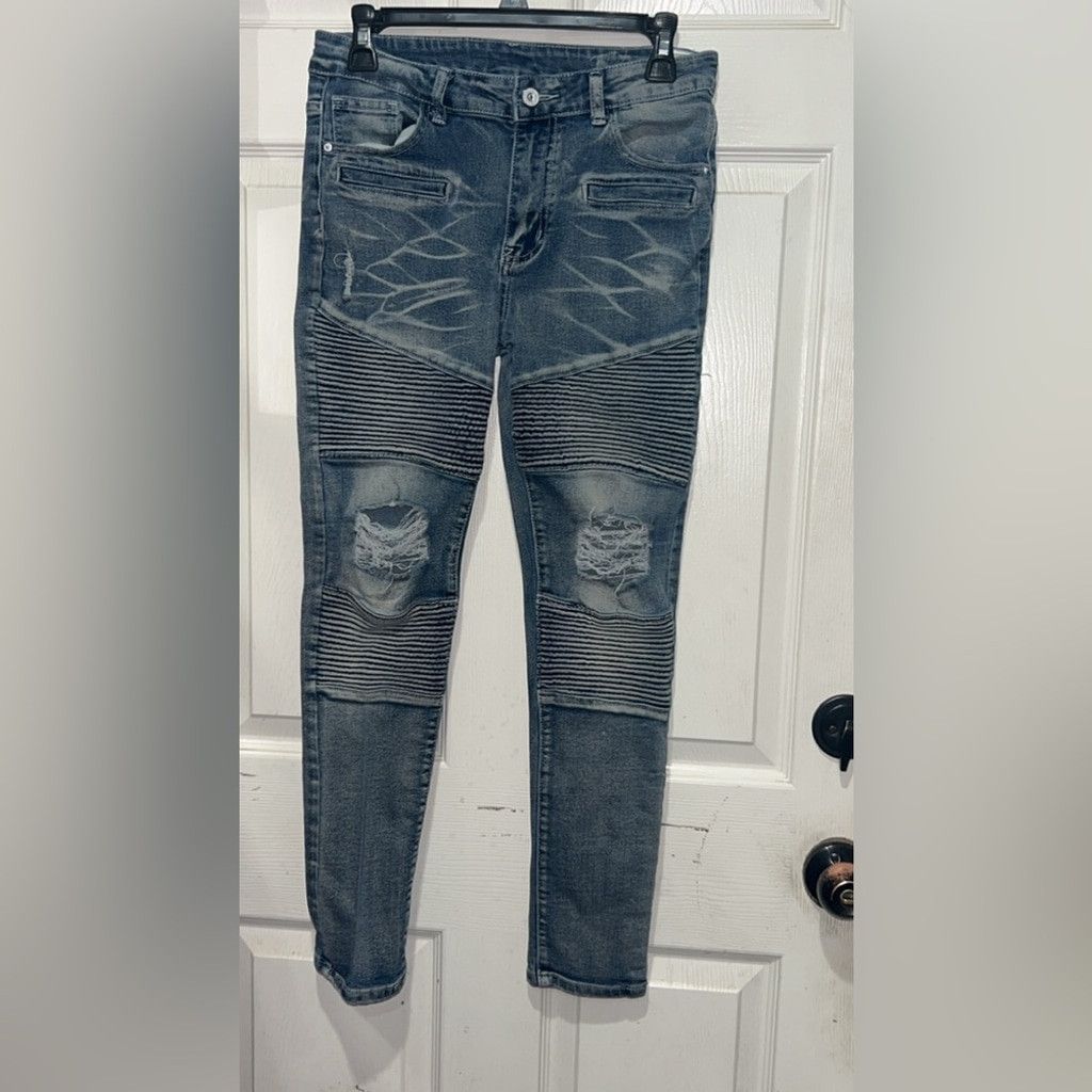 The Unbranded Brand blue biker jeans with a cool design, Size: 14 years Size 36" / US 14 / IT 50 - 2 Thumbnail