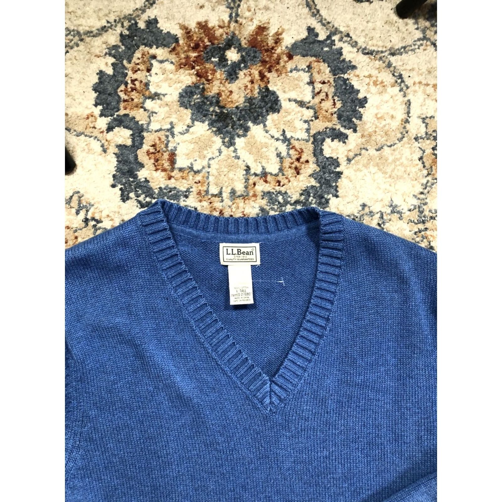 Vintage L.L.Bean Sweater Mens LT Large Tall Blue V-Neck Cotton Knit Pullover Long Sleeve Size US L / EU 52-54 / 3 - 2 Thumbnail