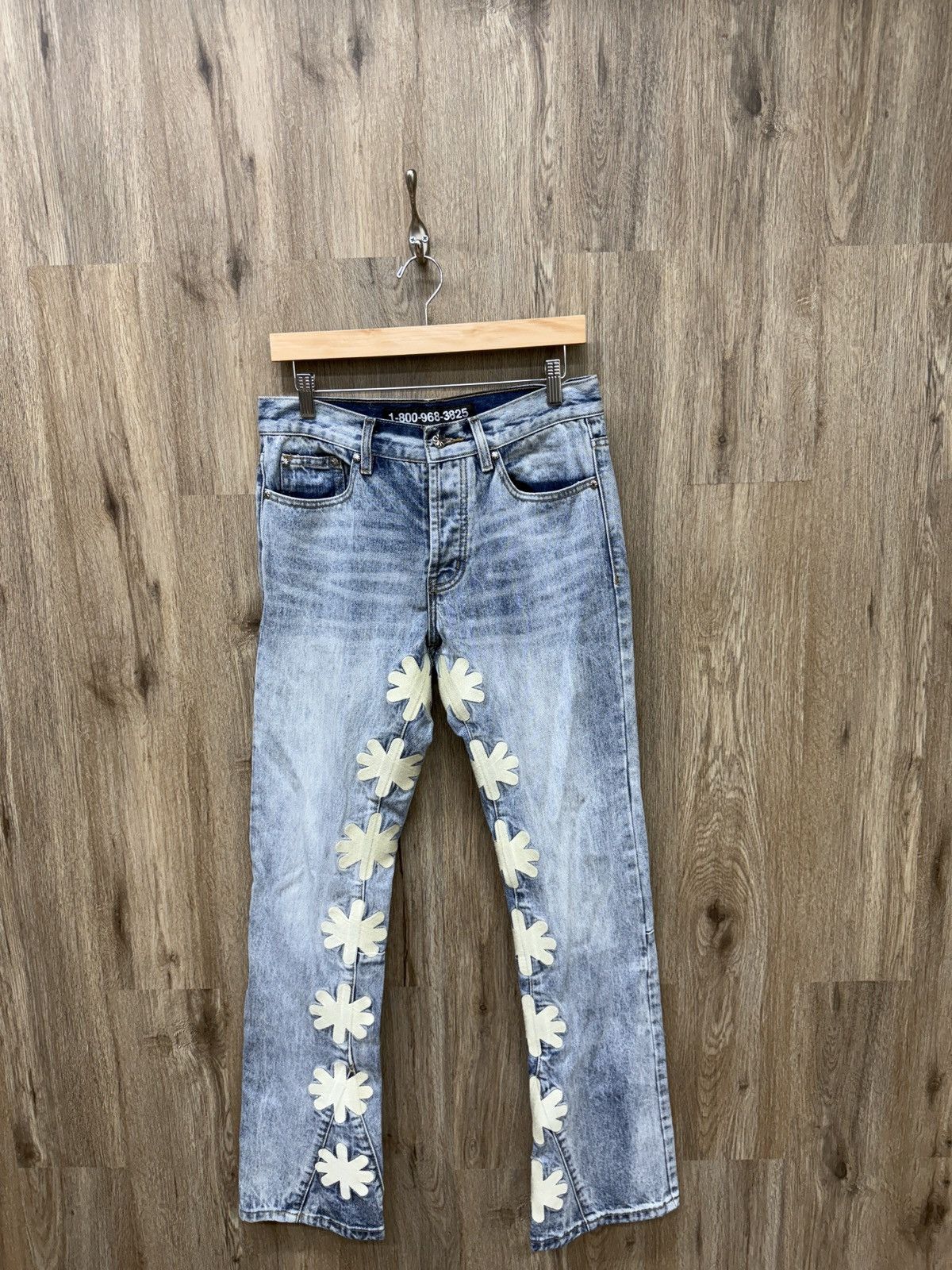 Lost Shdws Cream Flower Denim Jeans