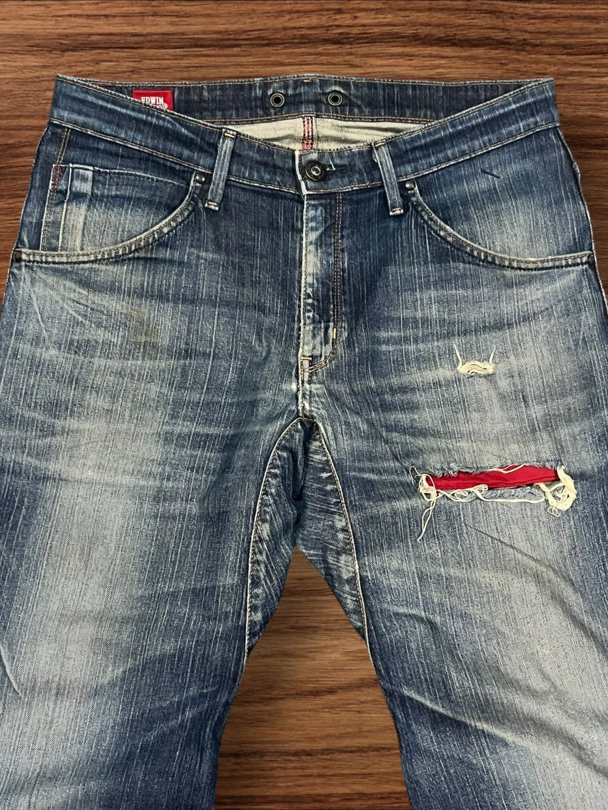 Edwin Japanese Brand Edwin Blue Trip Distressed Curve Faded Jeans Size US 32 / EU 48 - 4 Thumbnail