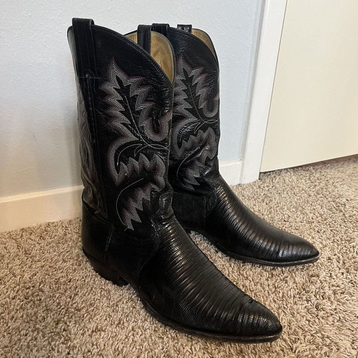 Bottes De Cowboy Vintage Nocona Lézard Teju Noir 11 D - Wingtip - USA