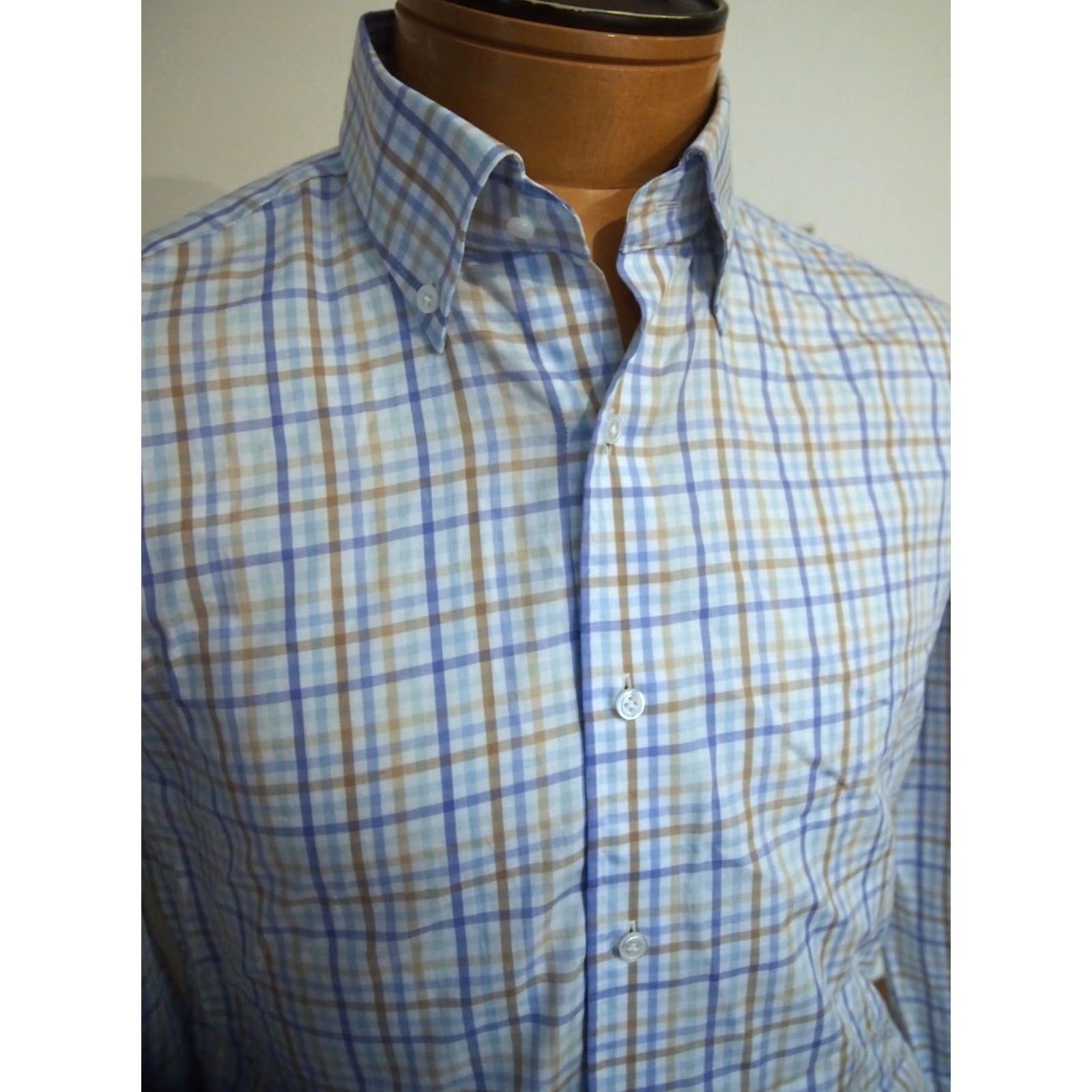 Peter Millar Peter Millar Crown Crafted Sport Shirt Men S Blue Tan Tattersall Check Long Sleeve Button Down Cotton NWT Size US S / EU 44-46 / 1 - 4 Thumbnail