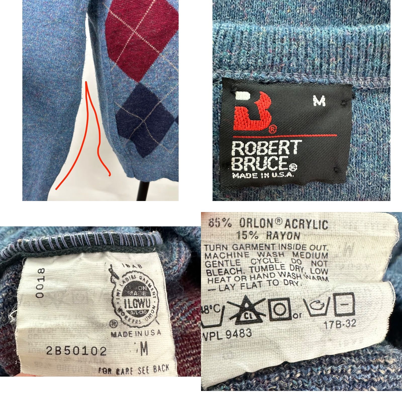 Vintage VINTAGE Robert Bruce Sweater Mens M Argyle Diamond Knit V-Neck Pullover Blue 80s Grunge Golf Size US M / EU 48-50 / 2 - 9 Thumbnail