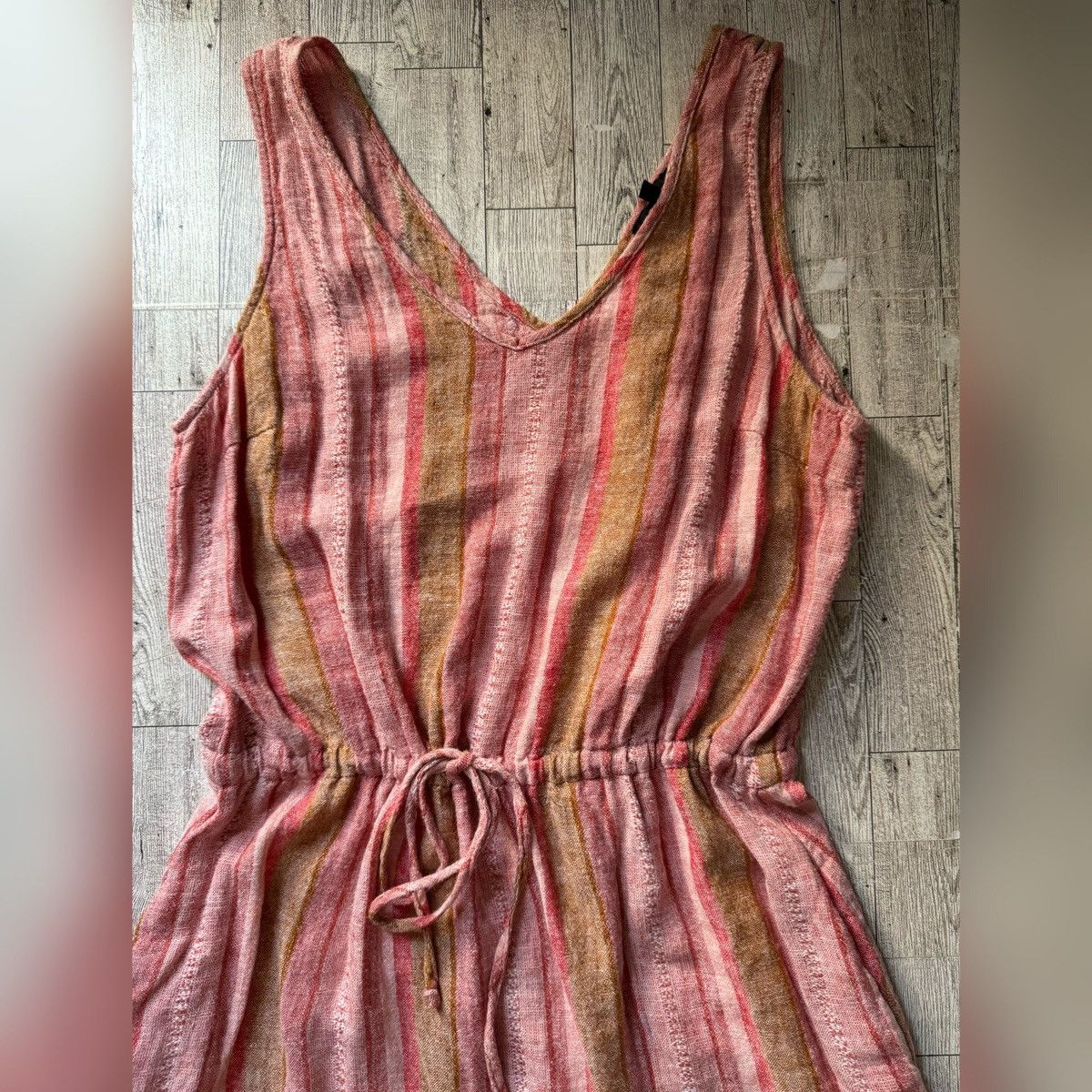 Anthropologie × Drew DREW Red Nat Dobby, Striped, Drawstring Linen Dress Size L / US 10 / IT 46 - 8 Thumbnail
