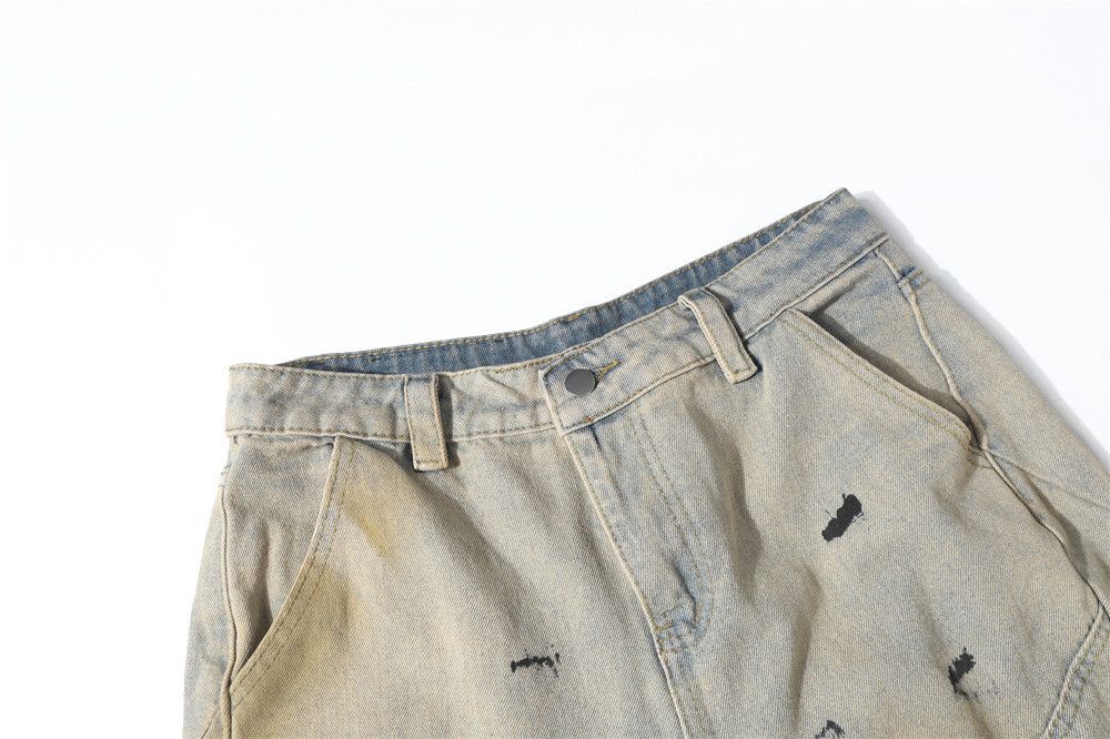 Japanese Brand × Jean Men's distressed trendy ink-splashed dirty denim shorts Size US 32 / EU 48 - 3 Thumbnail
