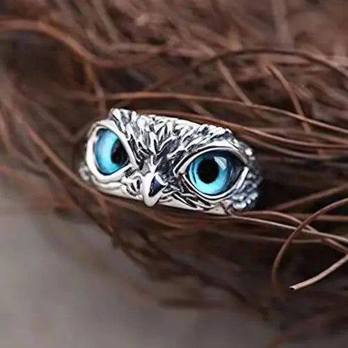 Jewelry Blue Eyed Owl Design Ring Size ONE SIZE - 3 Thumbnail
