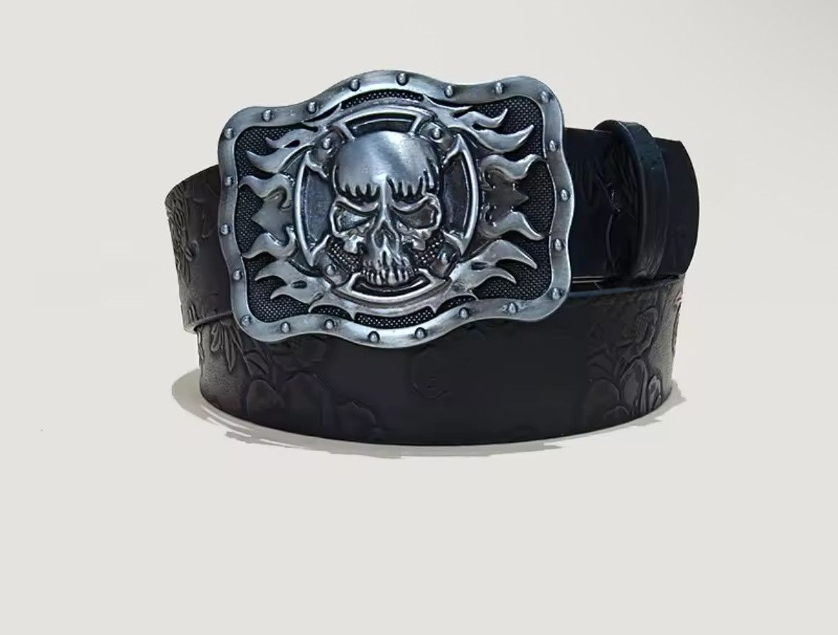 Other Unisex Trendy Gothic Punk Fire Skulls Buckle Rose Belt Size ONE SIZE - 1 Thumbnail