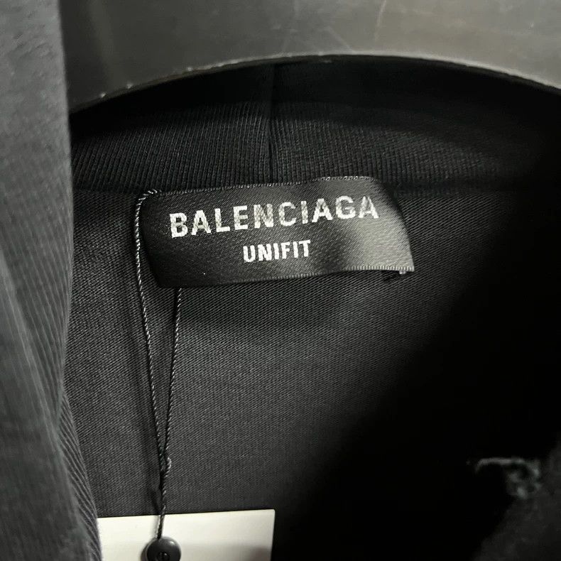 Balenciaga Balenciaga Black logo print ripped hooded long sleeve swea Size US XXS / EU 40 - 2 Thumbnail