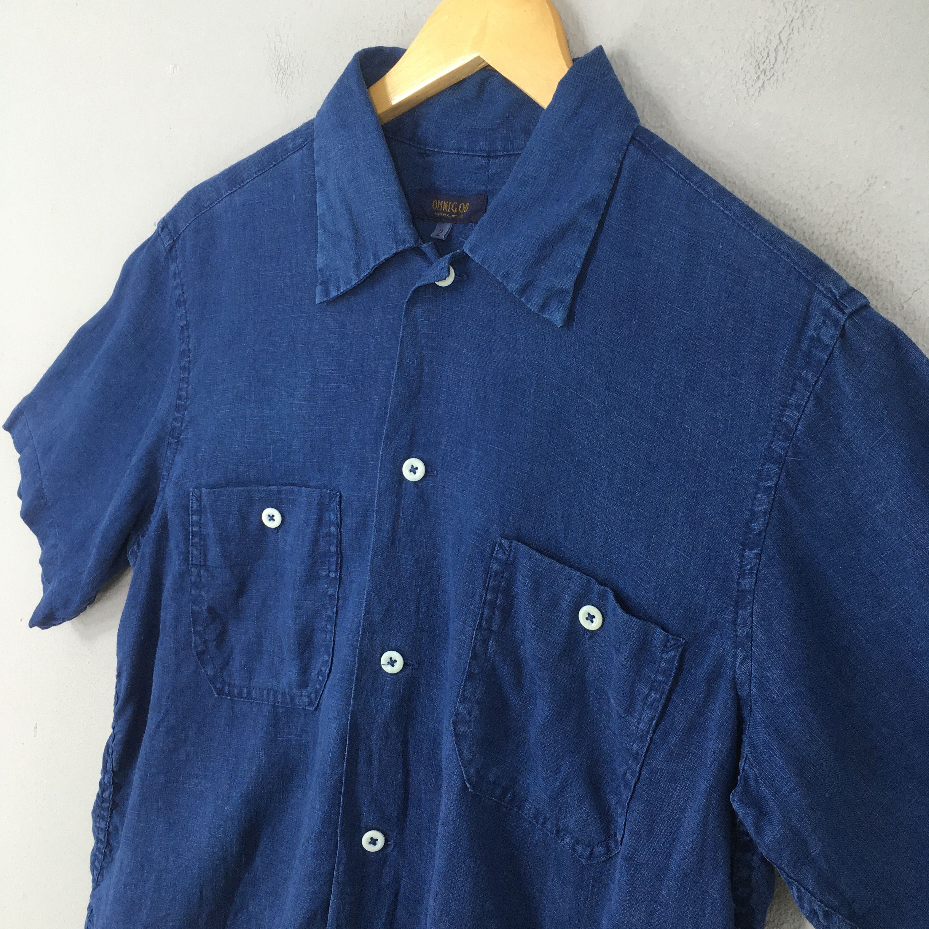 OMNIGOD Vintage 90s Omnigod Japan Blue Indigo Linen Shirt Medium Size US M / EU 48-50 / 2 - 3 Thumbnail