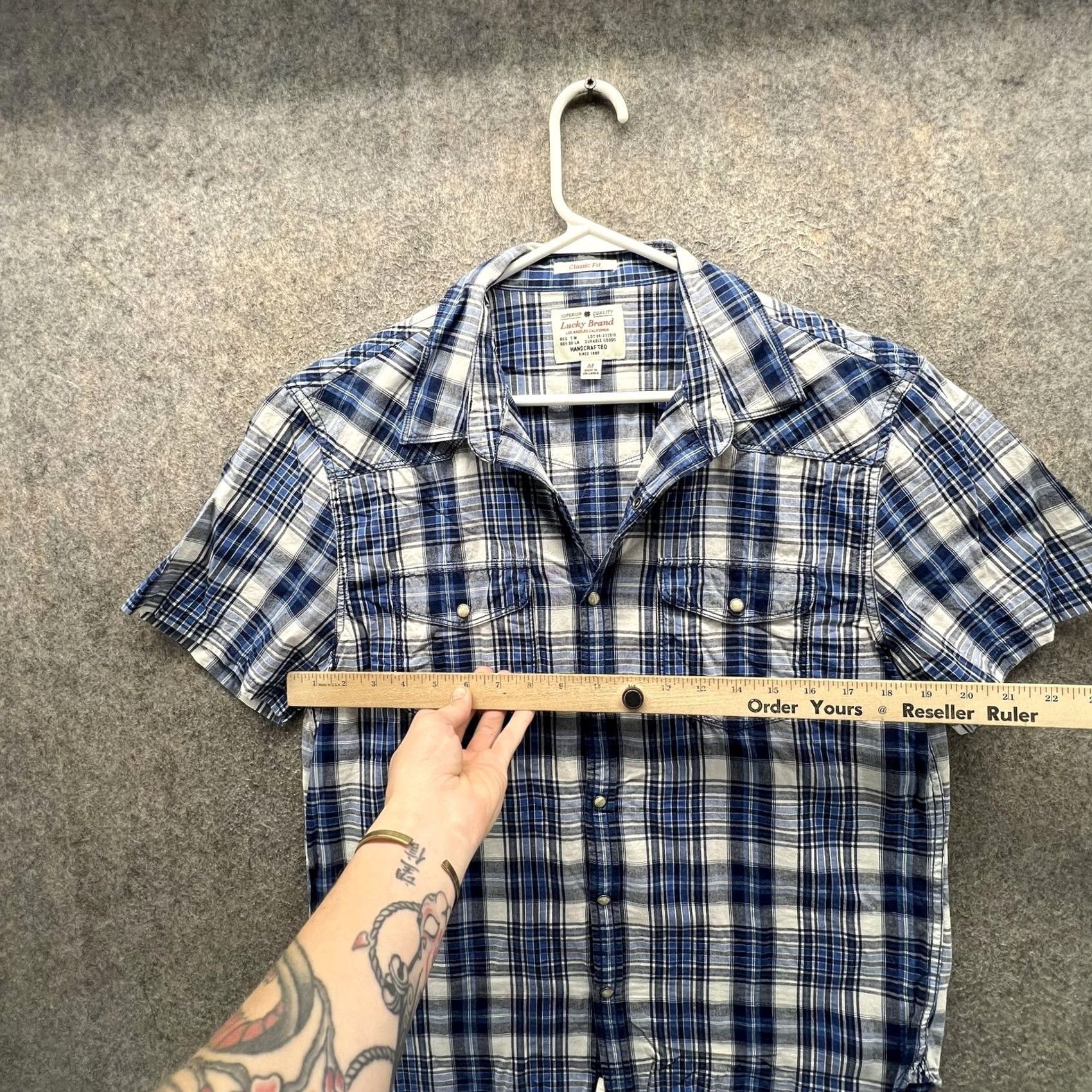 Lucky Brand Lucky Brand Shirt Mens Medium Blue Plaid Short Sleeve Western Snap Casual Woven Size US M / EU 48-50 / 2 - 5 Thumbnail
