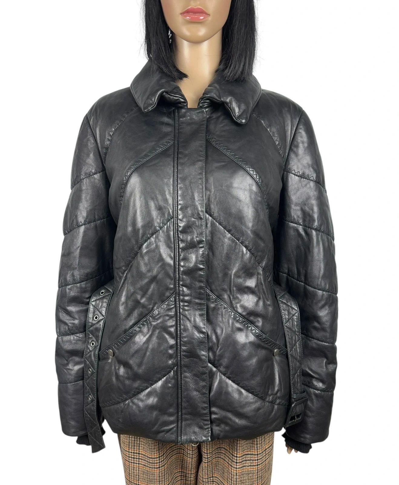 Orwell Genuine Leather Down Puffer Jacket Belted size M