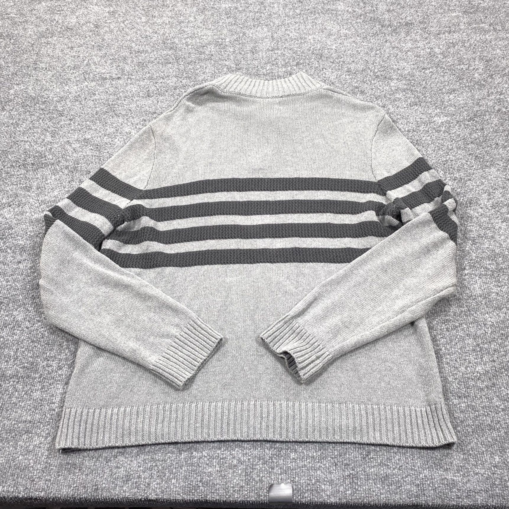 Vintage Tahari Mens XL Gray Striped 1/4 Zip Mock Neck Cotton Pullover Casual Sweater Size US XL / EU 56 / 4 - 4 Thumbnail