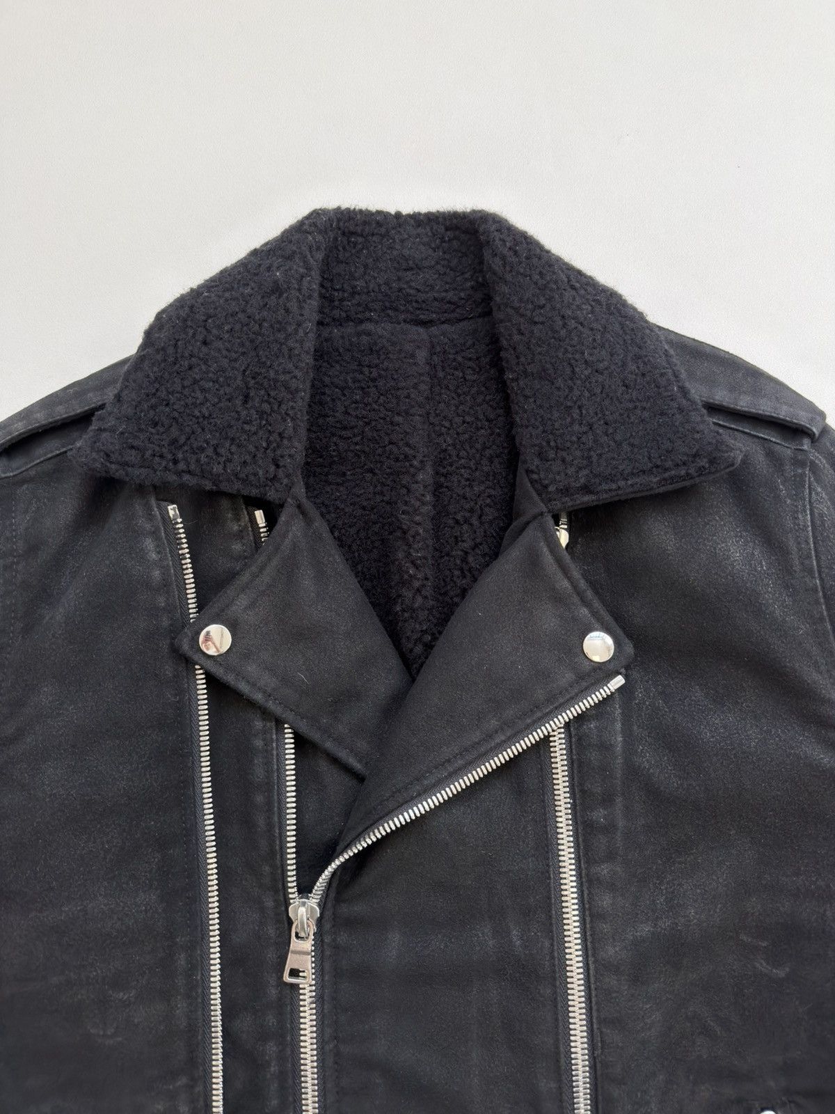 Balmain Black Cotton Sherpa Lined Biker Jacket Size US L / EU 52-54 / 3 - 3 Thumbnail