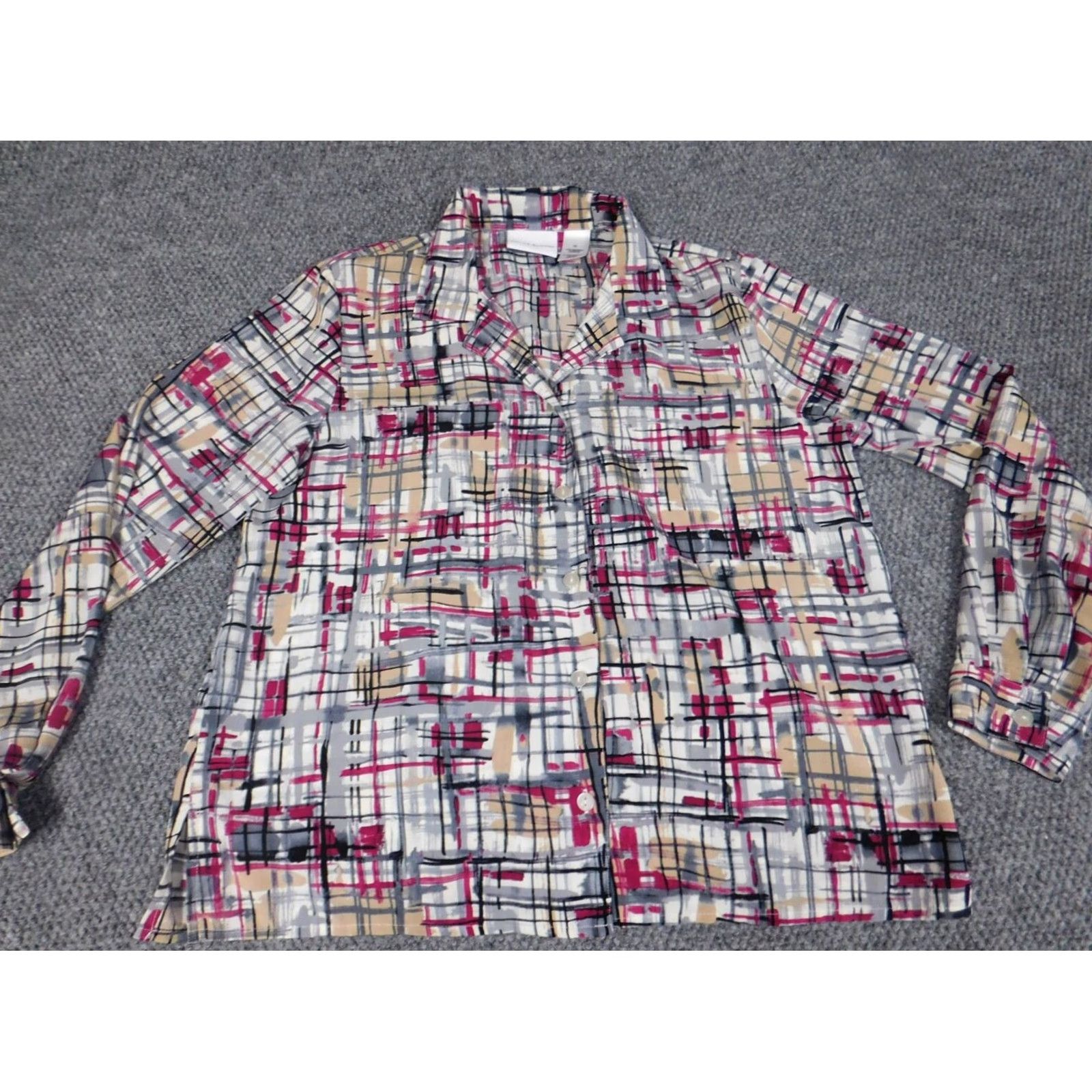 Vintage Alfred Dunner Button-Up Shirt Womens Red Plaid Long Sleeve Collared 10 Regular Down Polyester Stretch Size L / US 10 / IT 46 - 2 Thumbnail
